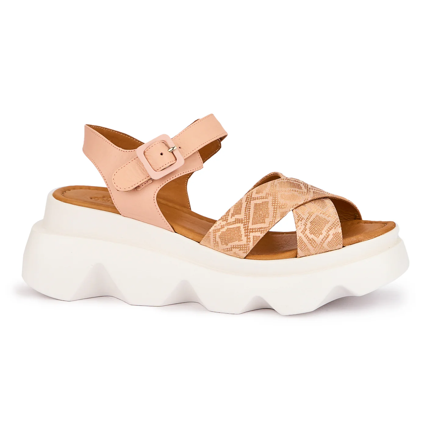 Sandale dama din piele naturala multicolor cu talpa inalta 7 cm 16317 - Image 2