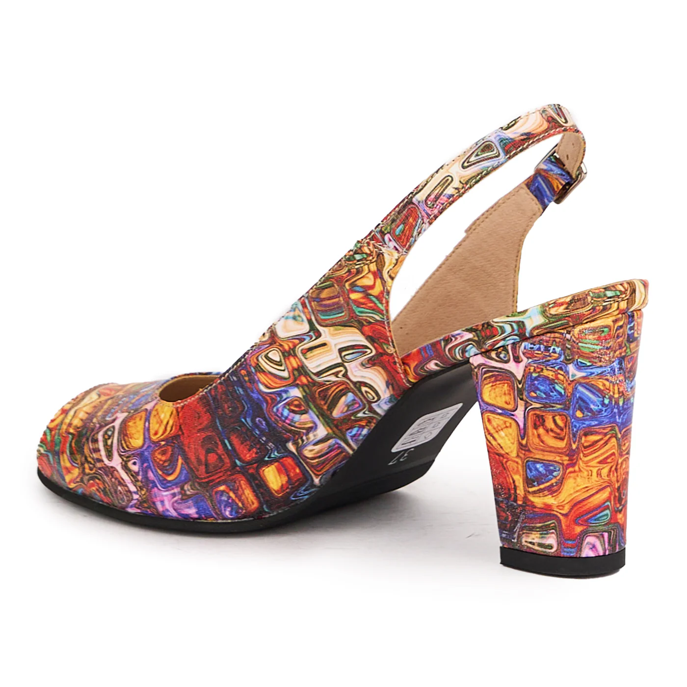 Sandale dama din piele naturala multicolor cu toc gros 8 cm 16403 - Image 2