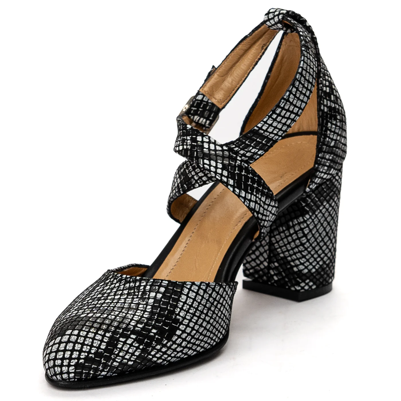 Sandale dama din piele naturala multicolor cu toc gros 7.5 cm 13652 - Image 3