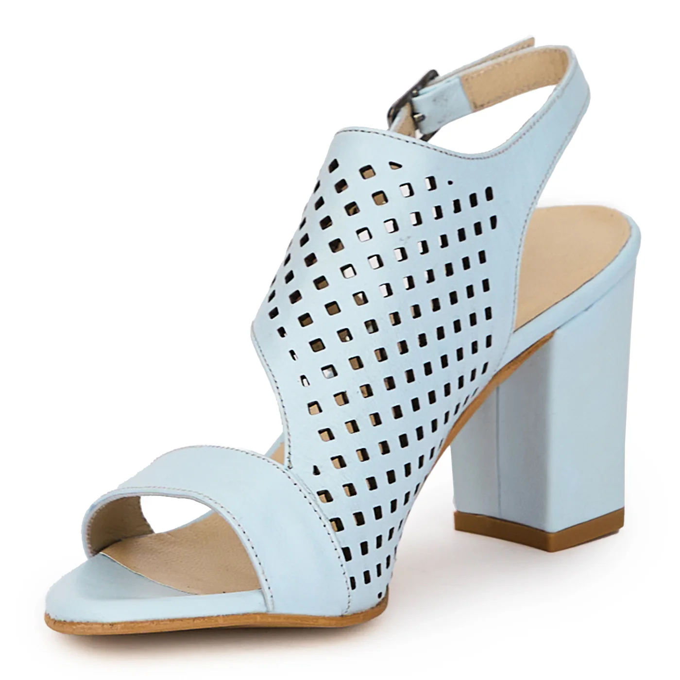 Sandale dama din piele naturala multicolor cu toc gros 7.5 cm 15903 - Image 3