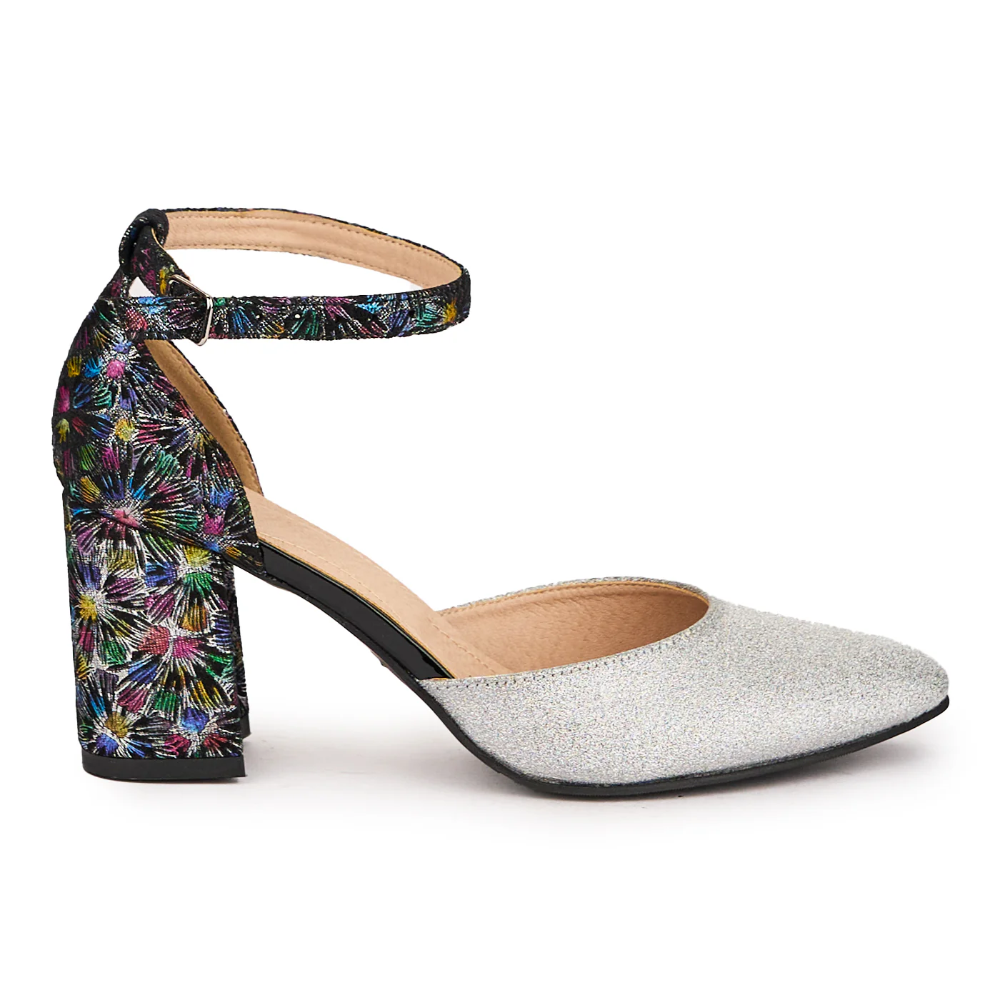 Sandale dama din piele naturala multicolor cu toc gros 7.5 cm 16435