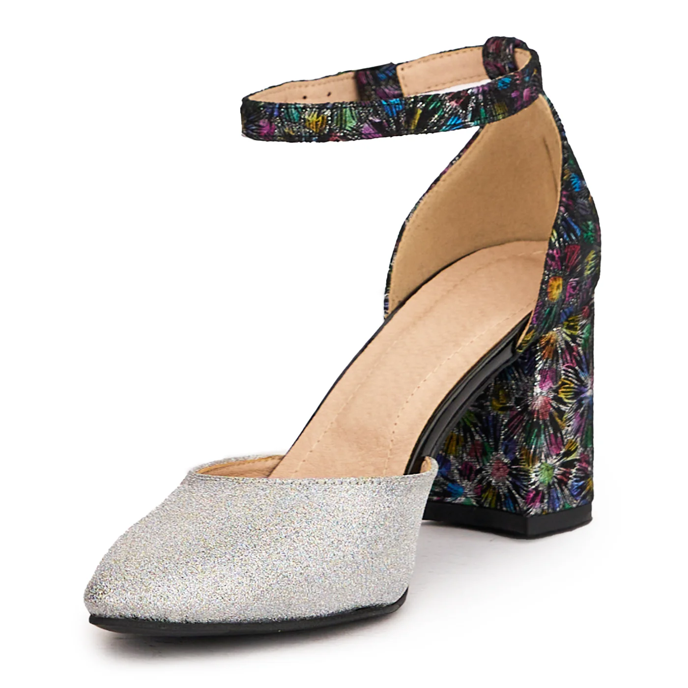 Sandale dama din piele naturala multicolor cu toc gros 7.5 cm 16435 - Image 3