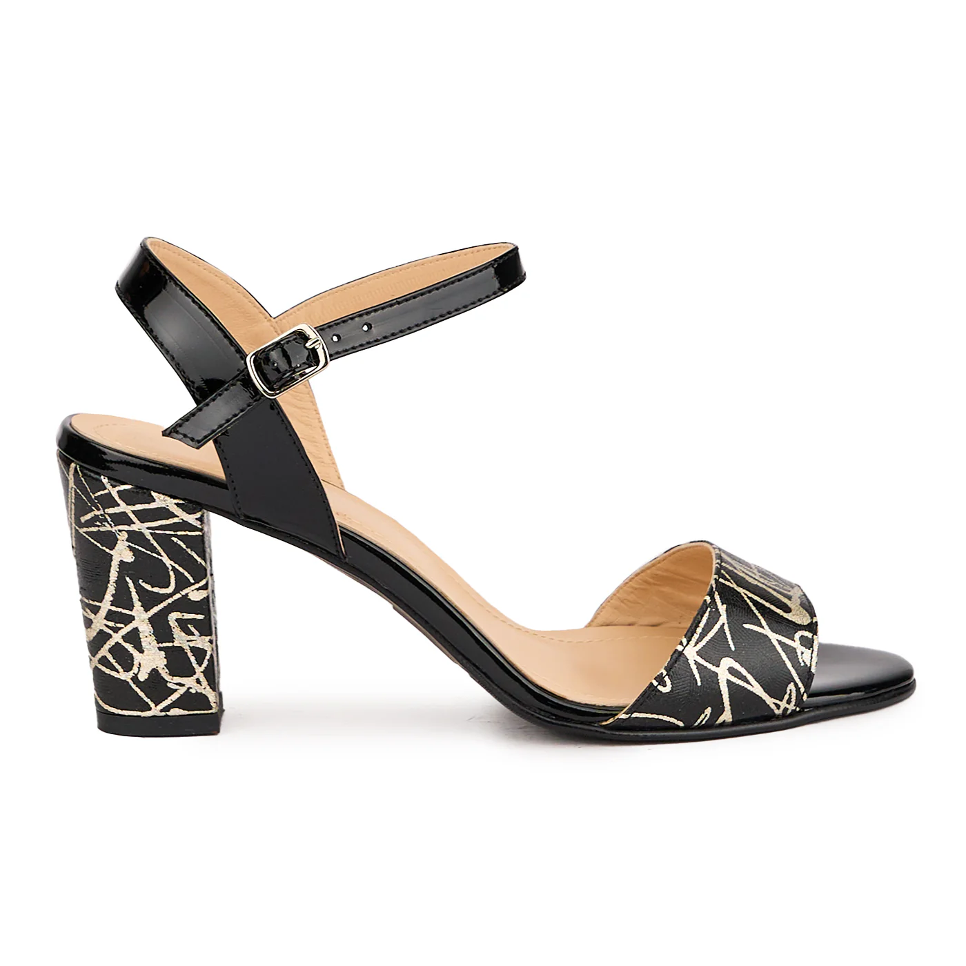 Sandale dama din piele naturala neagra cu toc gros 7.5 cm 16437