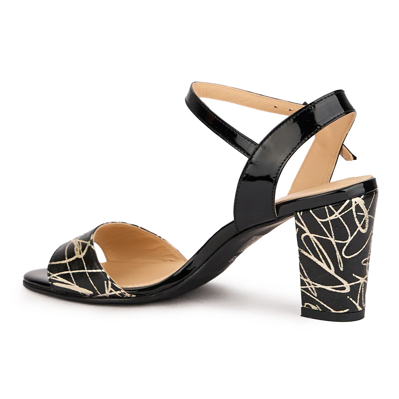 Sandale dama din piele naturala neagra cu toc gros 7.5 cm 16437 - Image 2