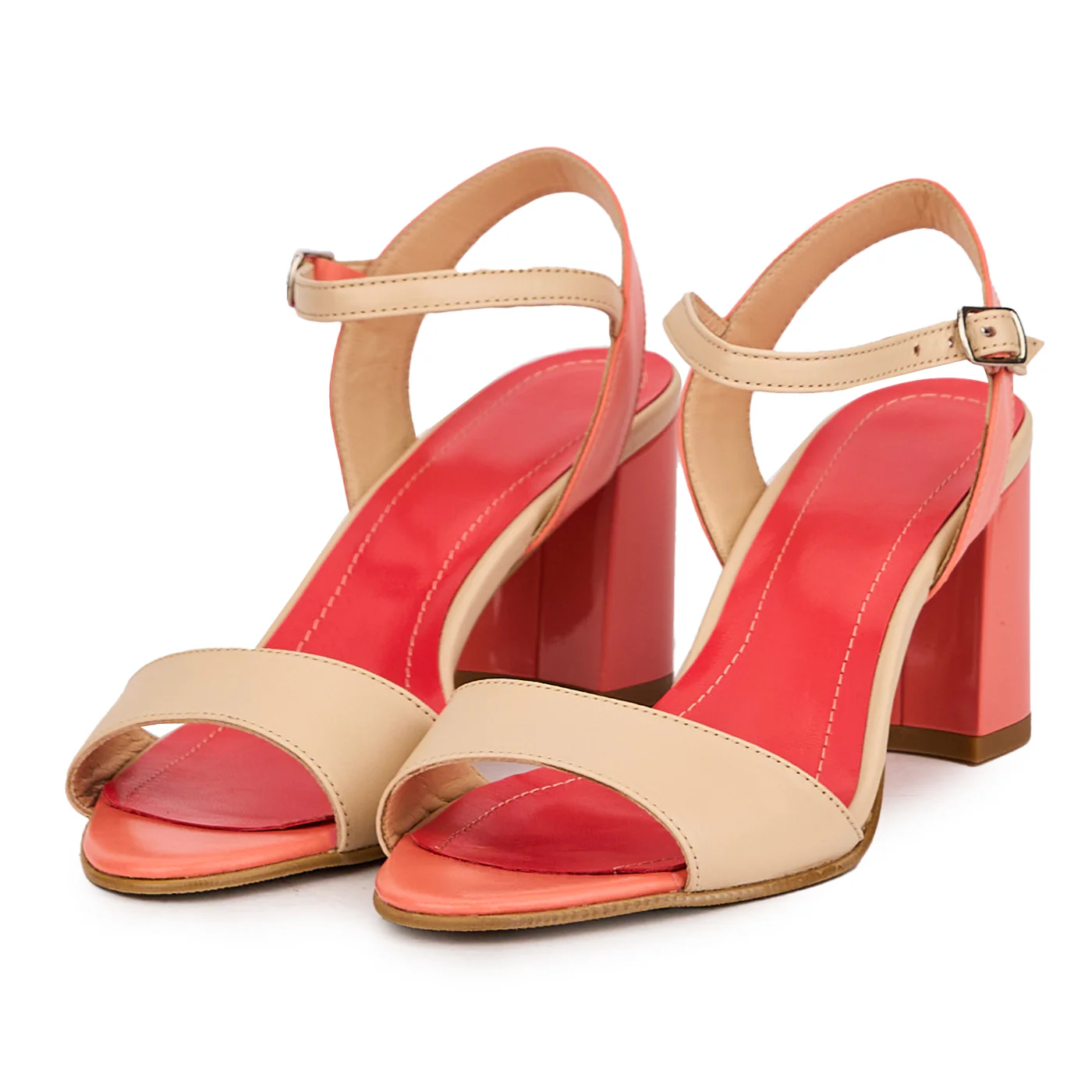 Sandale dama din piele naturala multicolor cu toc gros 7 cm 16425 - Image 3
