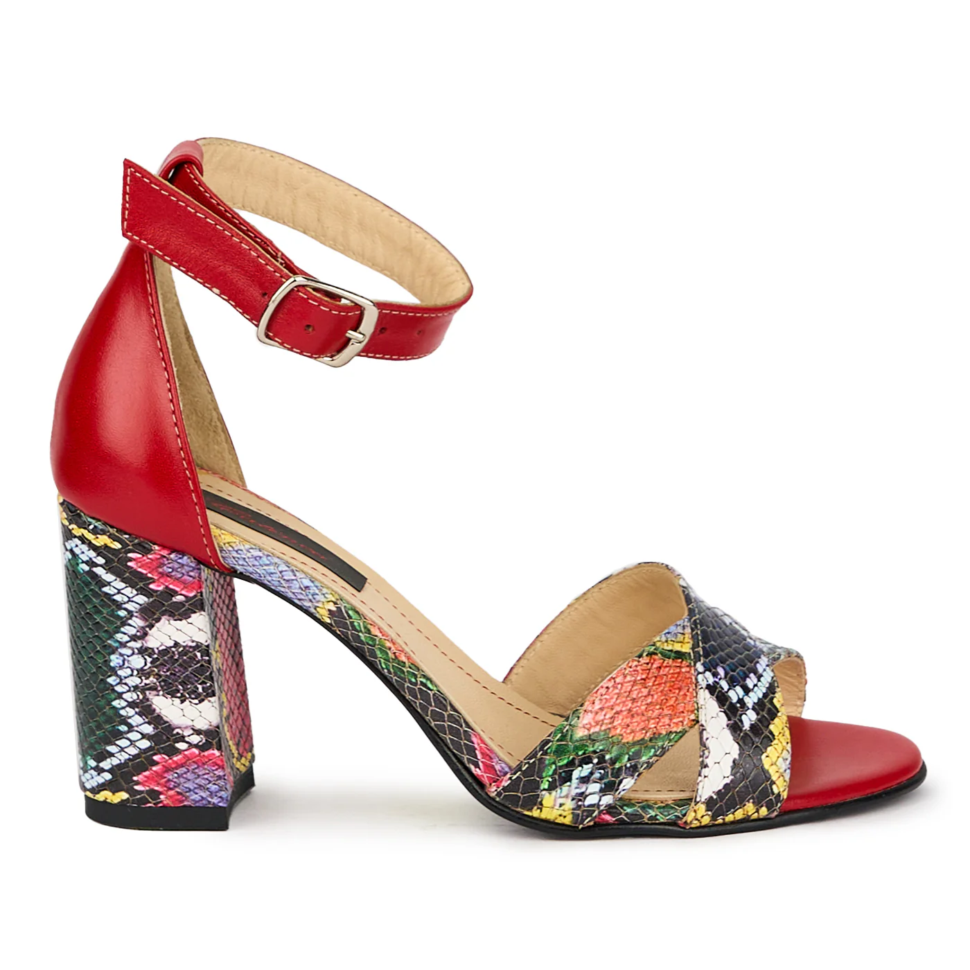 Sandale dama din piele naturala multicolor cu toc gros 8 cm 15586