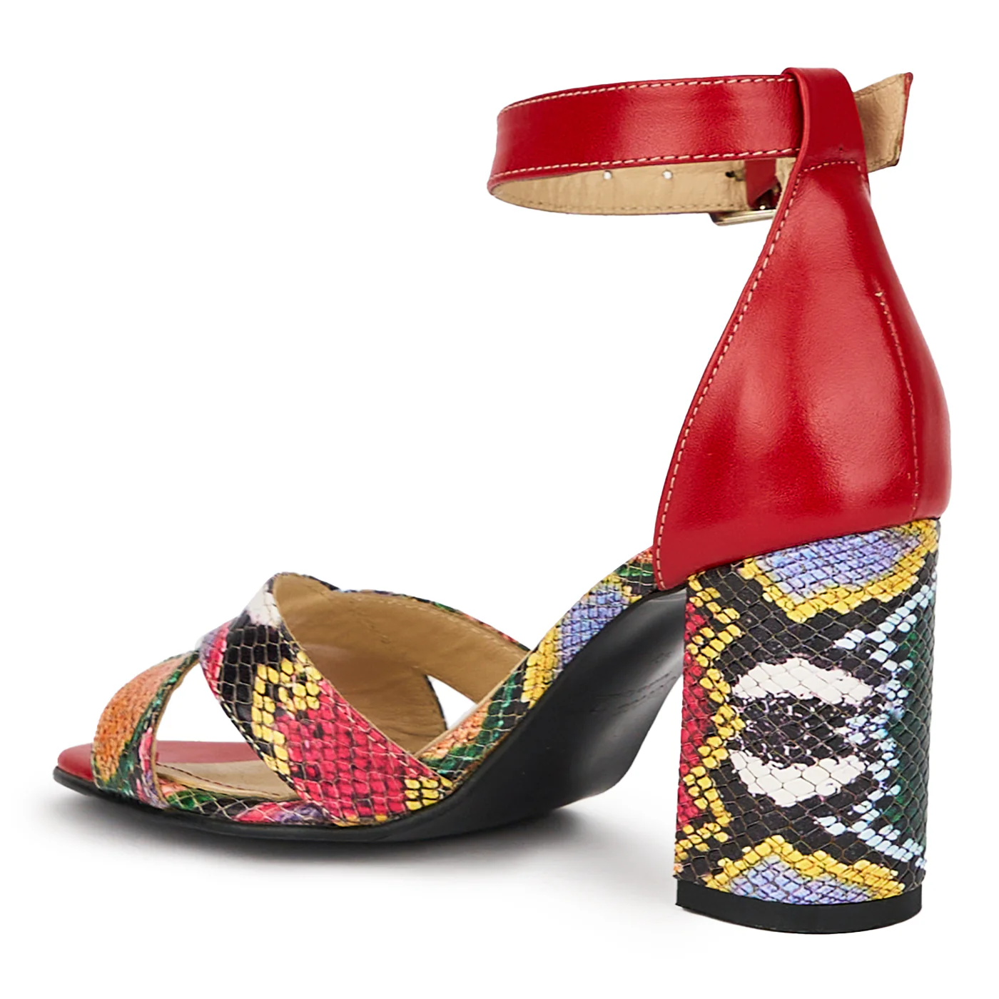 Sandale dama din piele naturala multicolor cu toc gros 8 cm 15586 - Image 2
