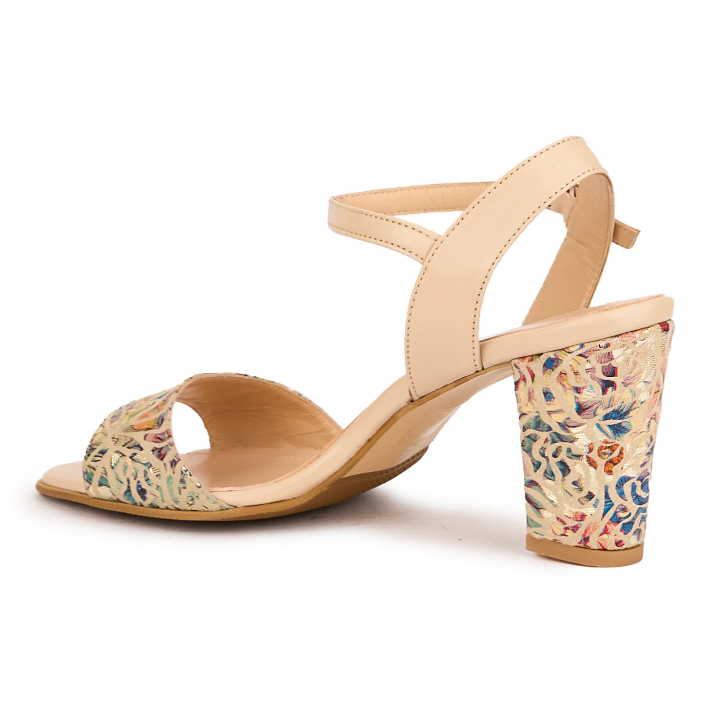 Sandale dama din piele naturala multicolor model floral cu toc gros 8 cm 16428 - Image 2