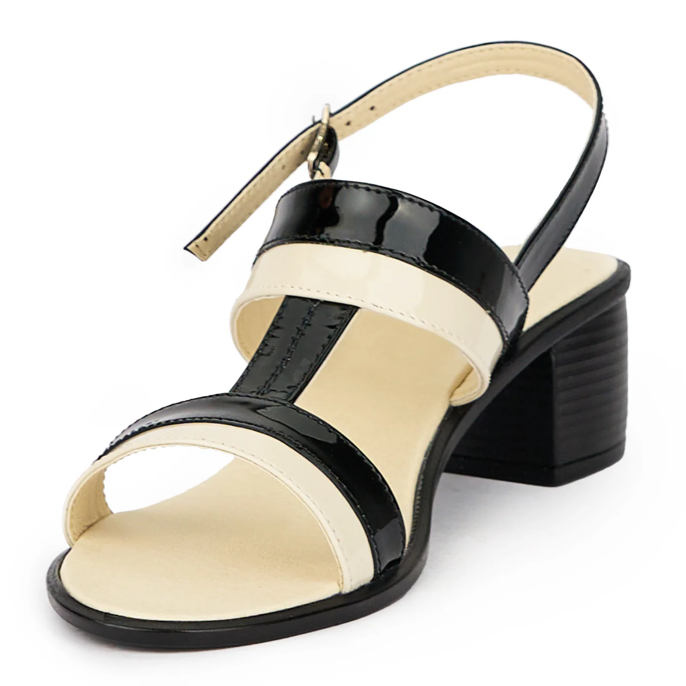 Sandale dama din piele naturala multicolor negru-bej 15472 - Image 3