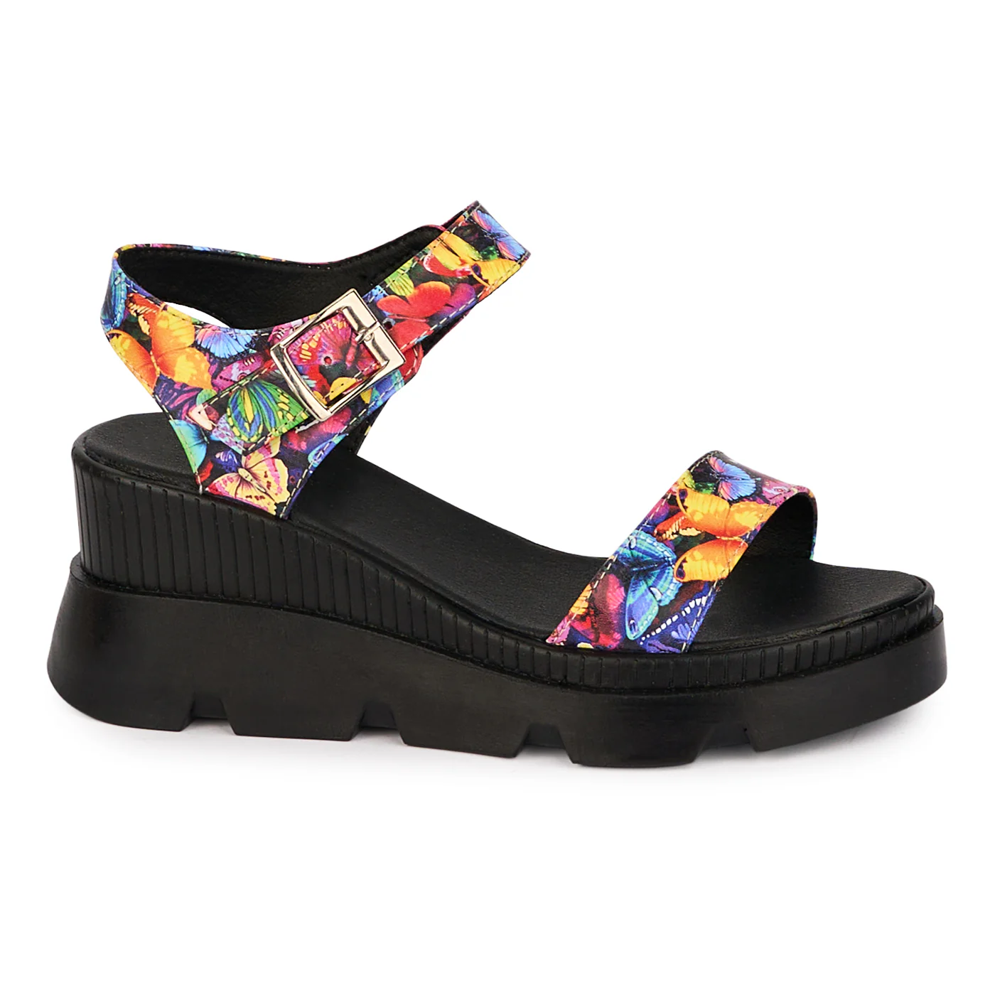 Sandale dama din piele naturala multicolora cu platforma 7 cm 18516