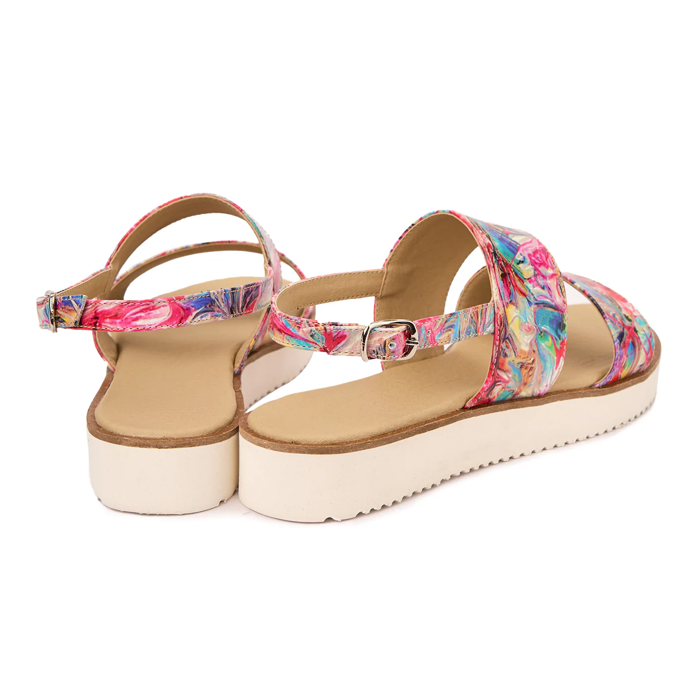 Sandale dama din piele naturala multicolora cu talpa joasa 2518 - Image 2