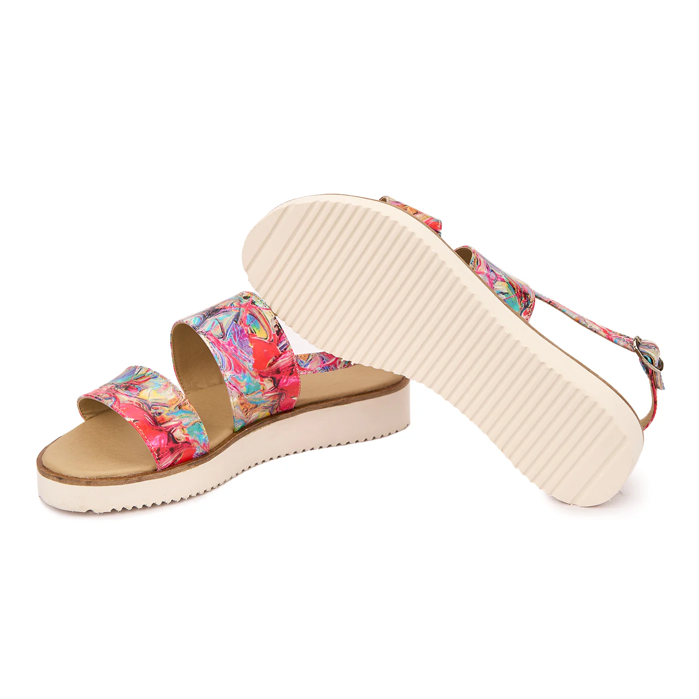 Sandale dama din piele naturala multicolora cu talpa joasa 2518 - Image 3