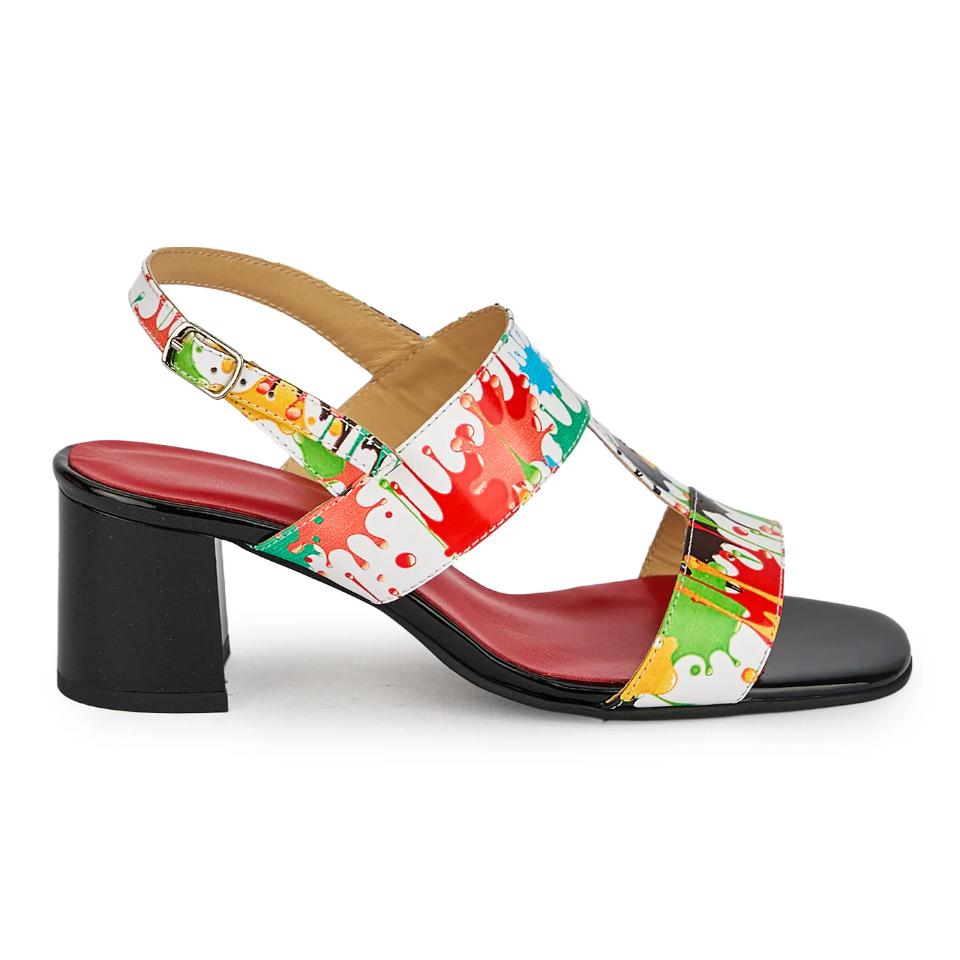 Sandale dama din piele naturala multicolora cu toc gros 5.5 cm 19919