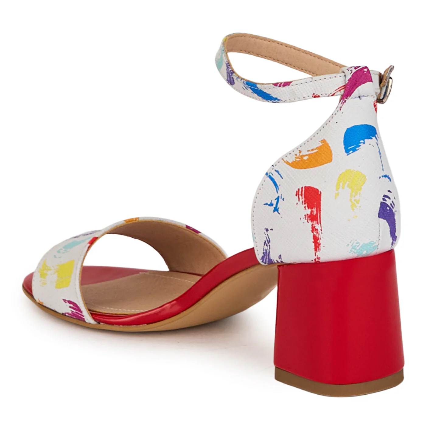 Sandale dama din piele naturala multicolora cu toc gros 6.5 cm 18505 - Image 2