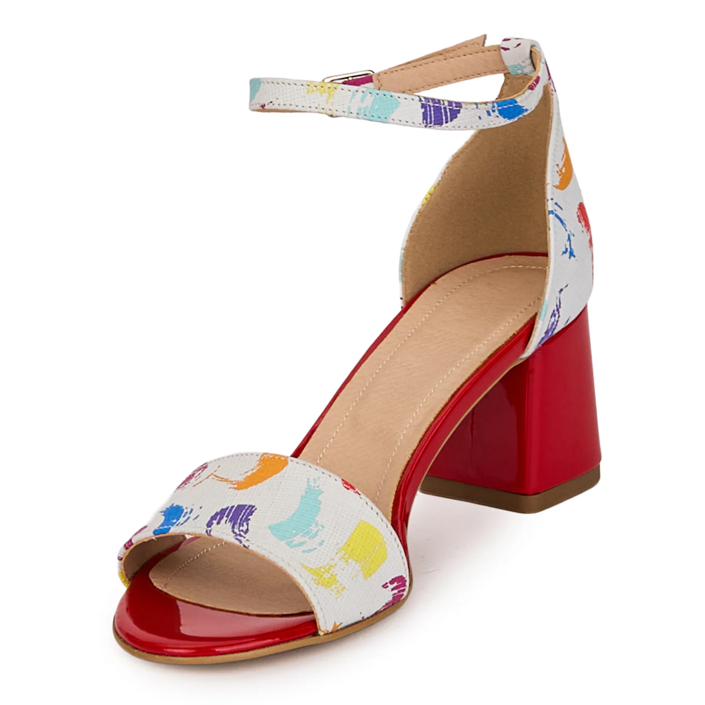 Sandale dama din piele naturala multicolora cu toc gros 6.5 cm 18505 - Image 3