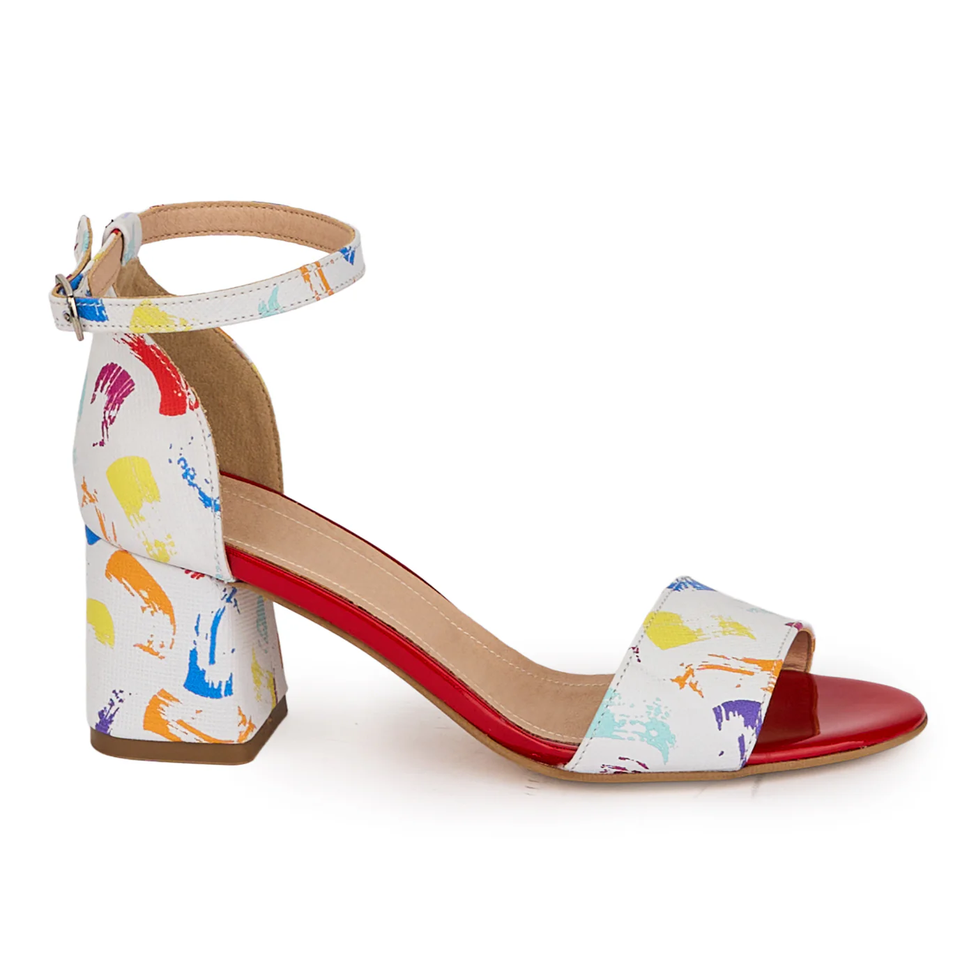 Sandale dama din piele naturala multicolora cu toc gros 6 cm 18506