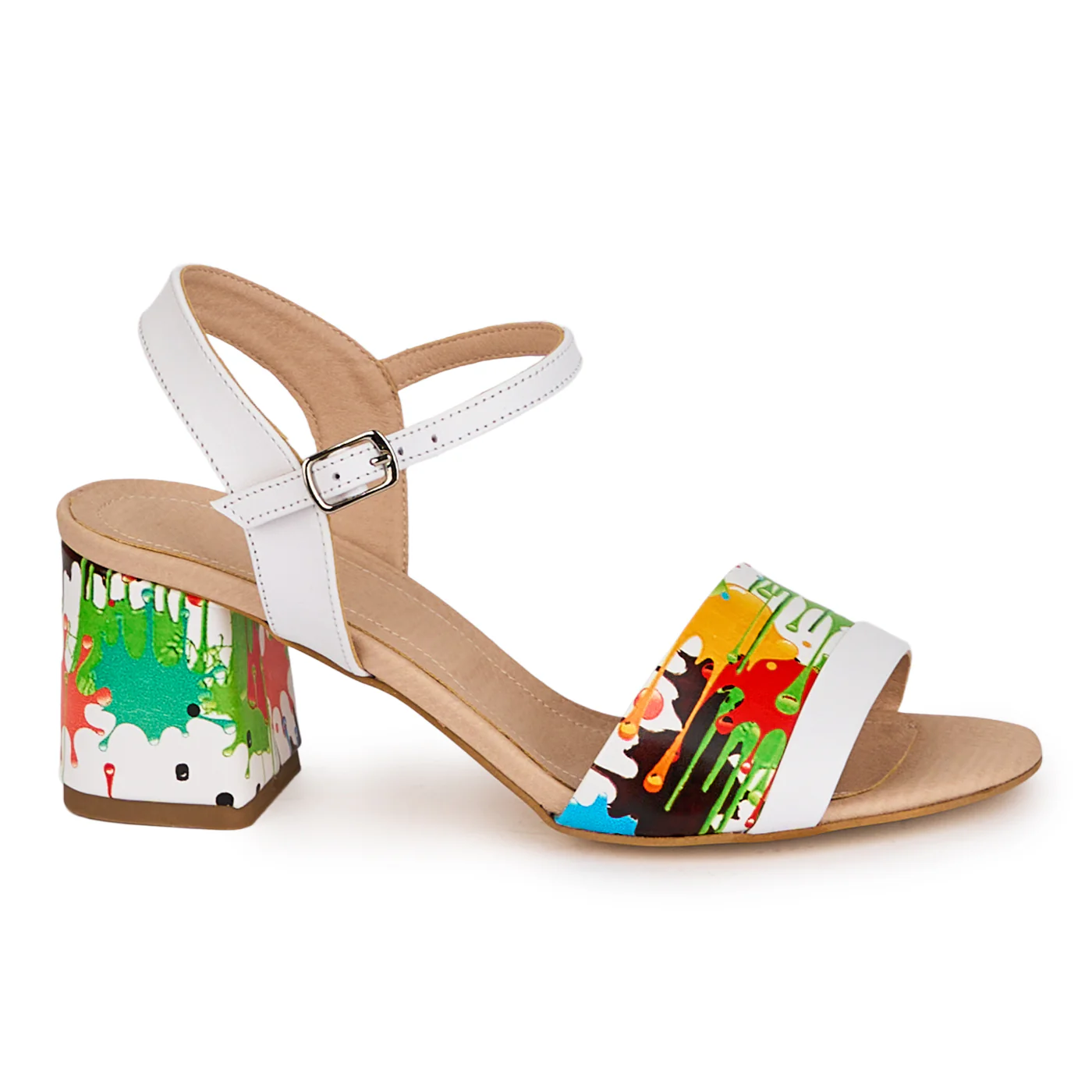 Sandale dama din piele naturala multicolora cu toc gros 6 cm 18648