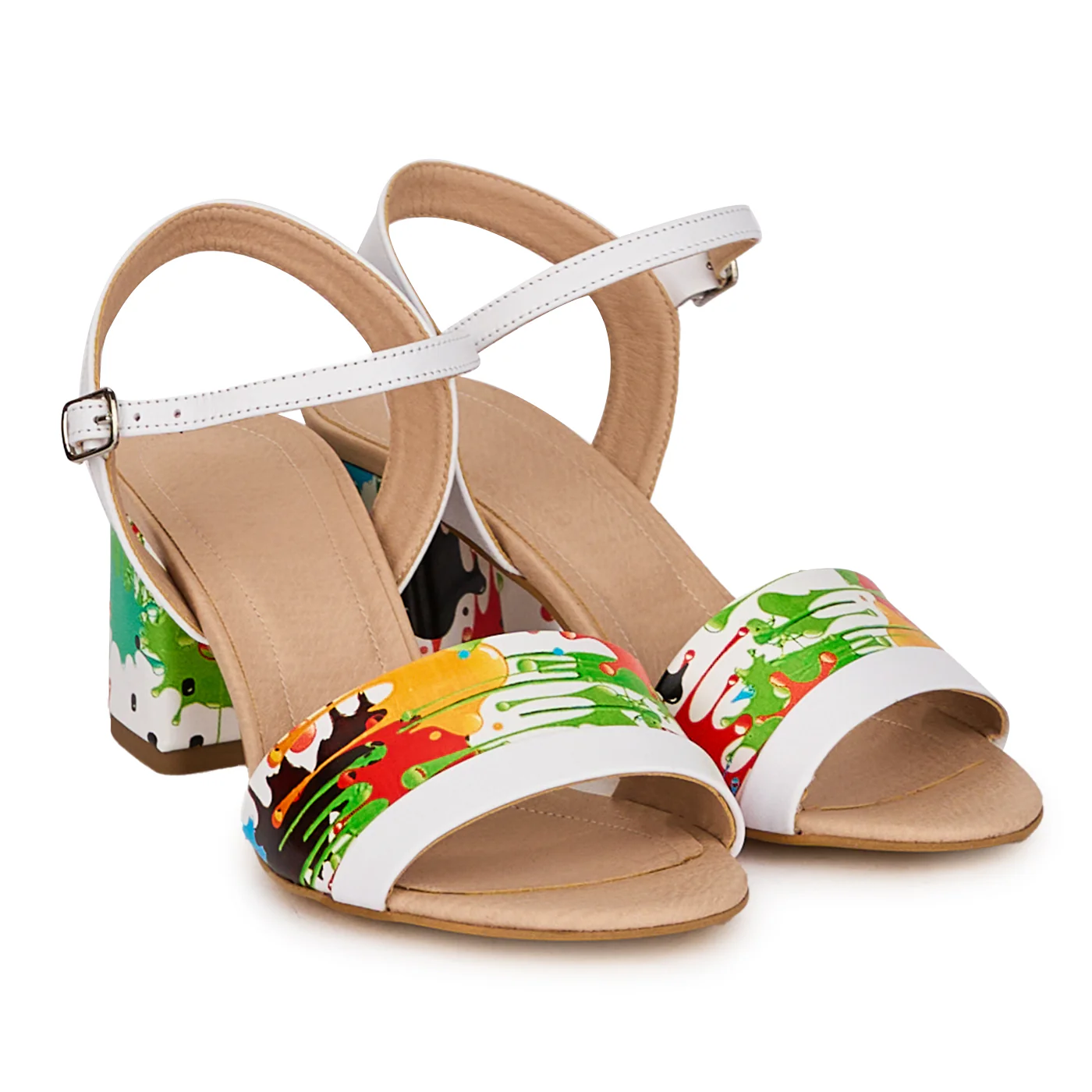 Sandale dama din piele naturala multicolora cu toc gros 6 cm 18648 - Image 4