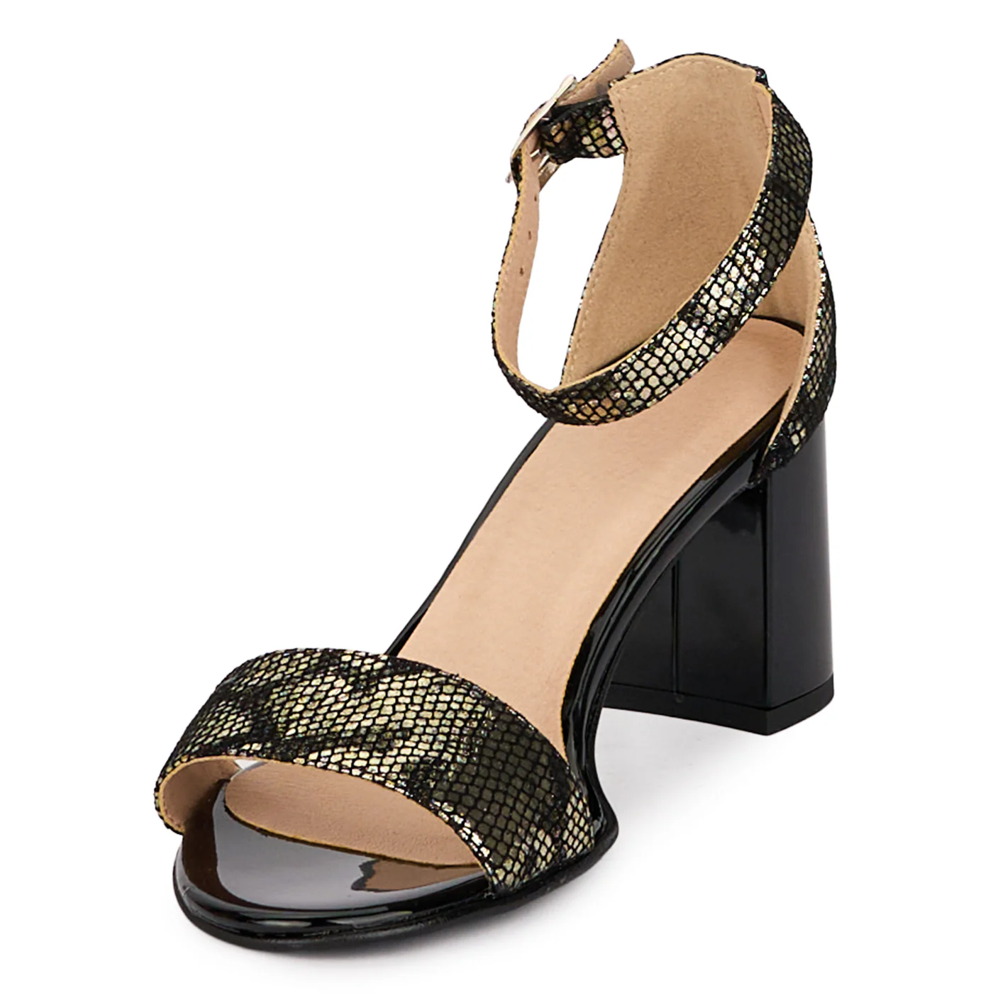Sandale dama din piele naturala multicolora cu toc gros 7 cm 18610 - Image 3