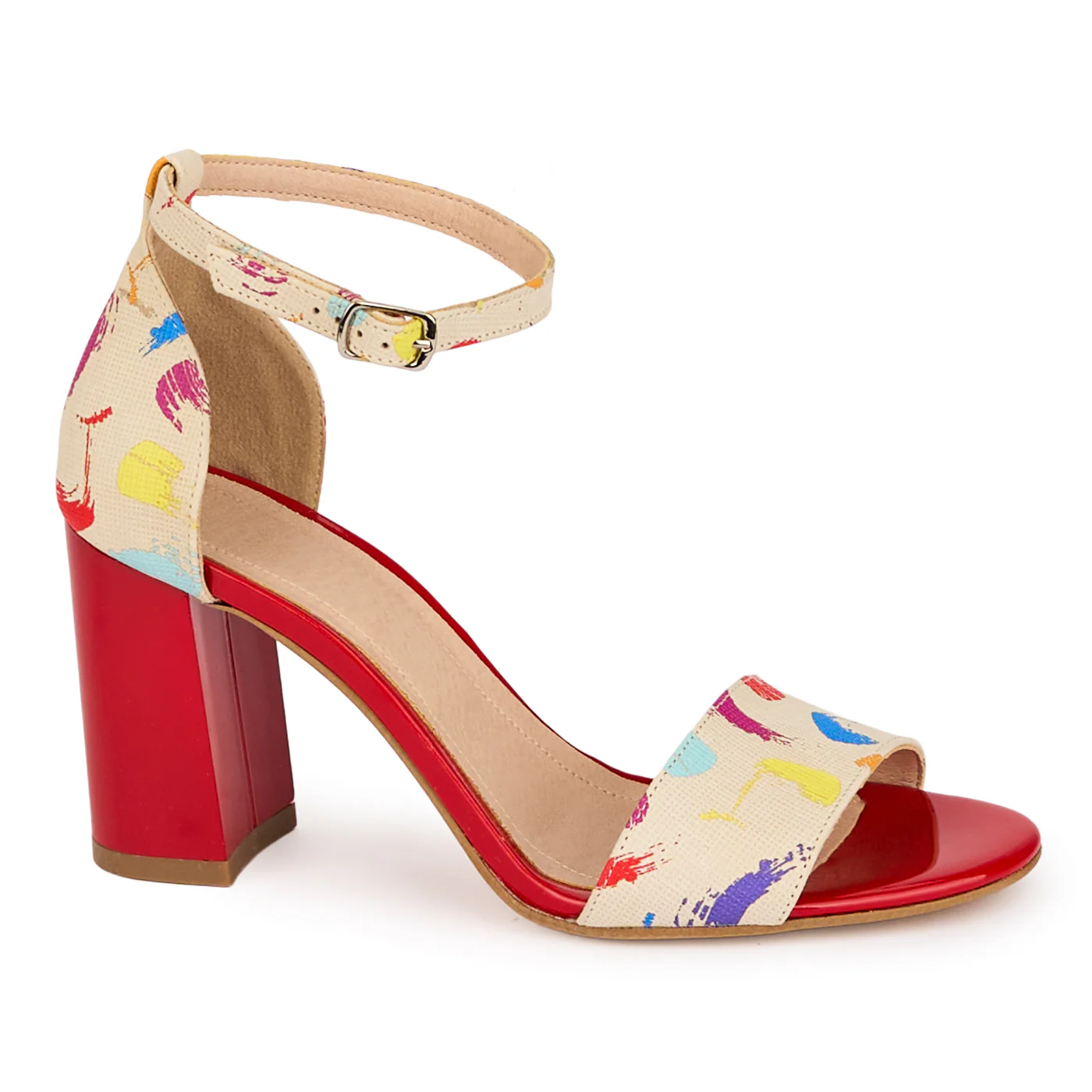 Sandale dama din piele naturala multicolora cu toc gros 8 cm 18504