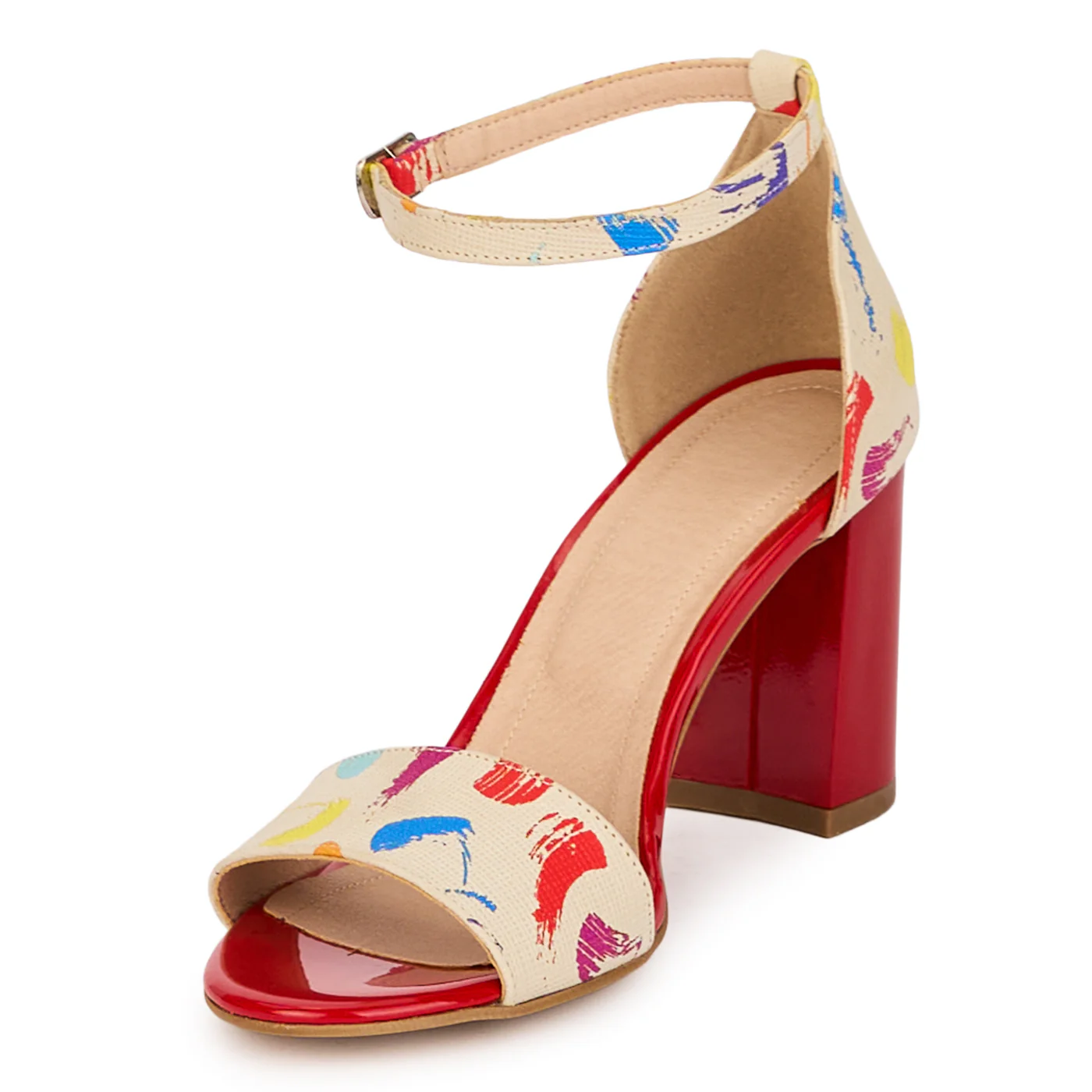 Sandale dama din piele naturala multicolora cu toc gros 8 cm 18504 - Image 3
