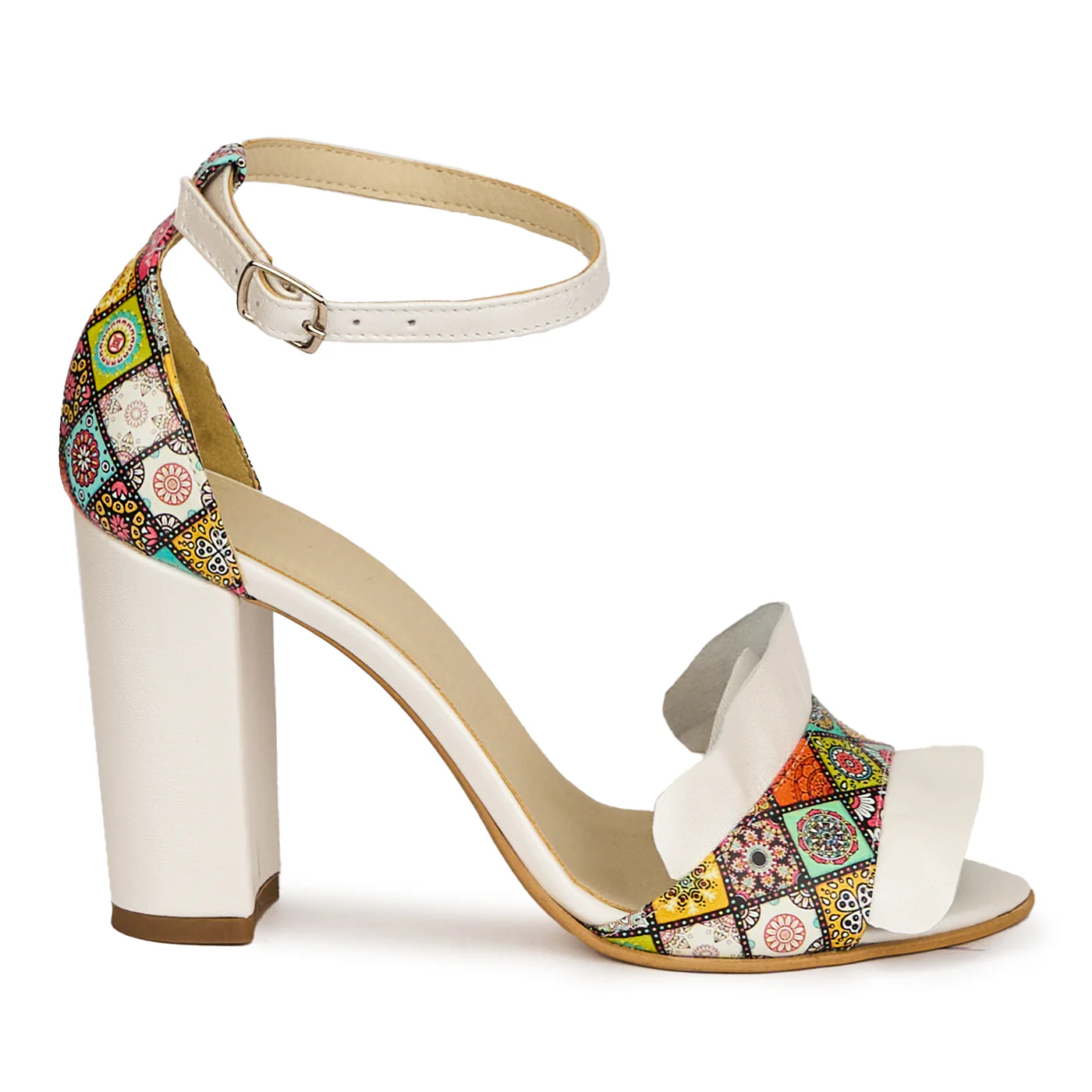 Sandale dama din piele naturala multicolora cu toc gros 9.5 cm 18779