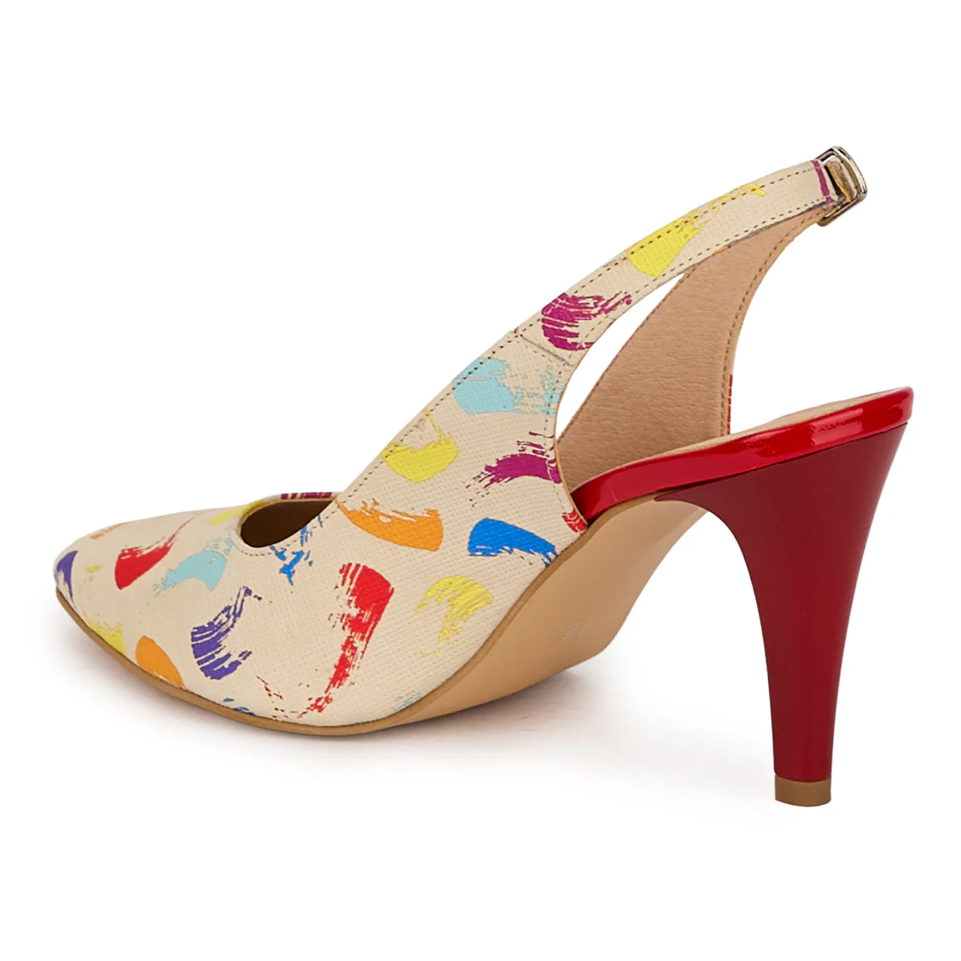 Sandale dama din piele naturala multicolora cu toc subtire 8.5 cm 18509 - Image 2