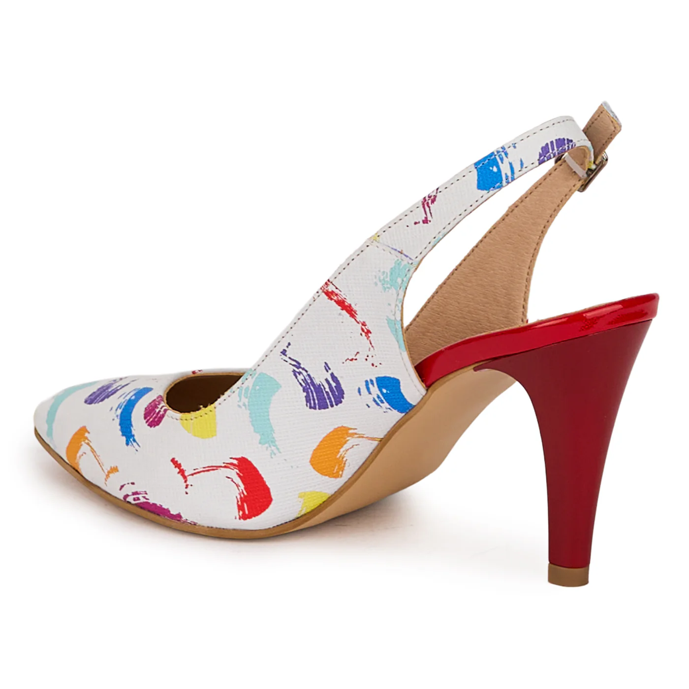 Sandale dama din piele naturala multicolora cu toc subtire 8.5 cm 18510 - Image 2