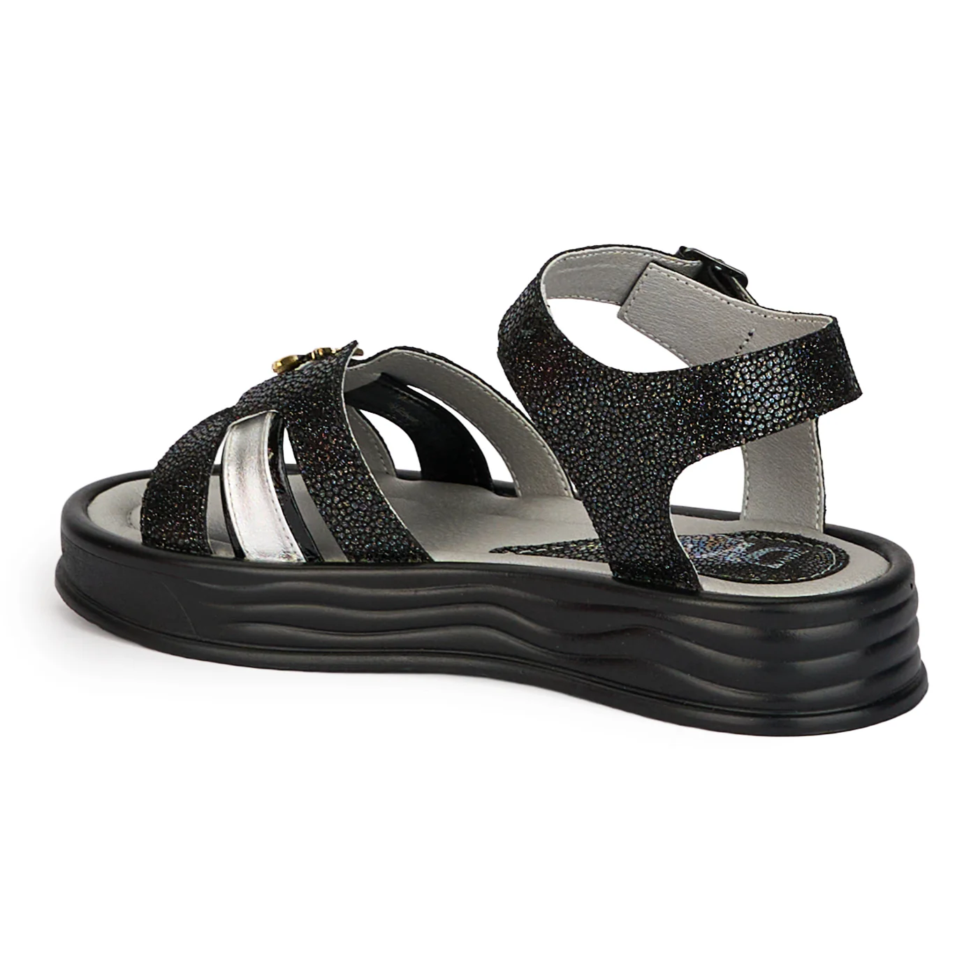 Sandale dama din piele naturala neagra cu accesoriu 18369 - Image 2
