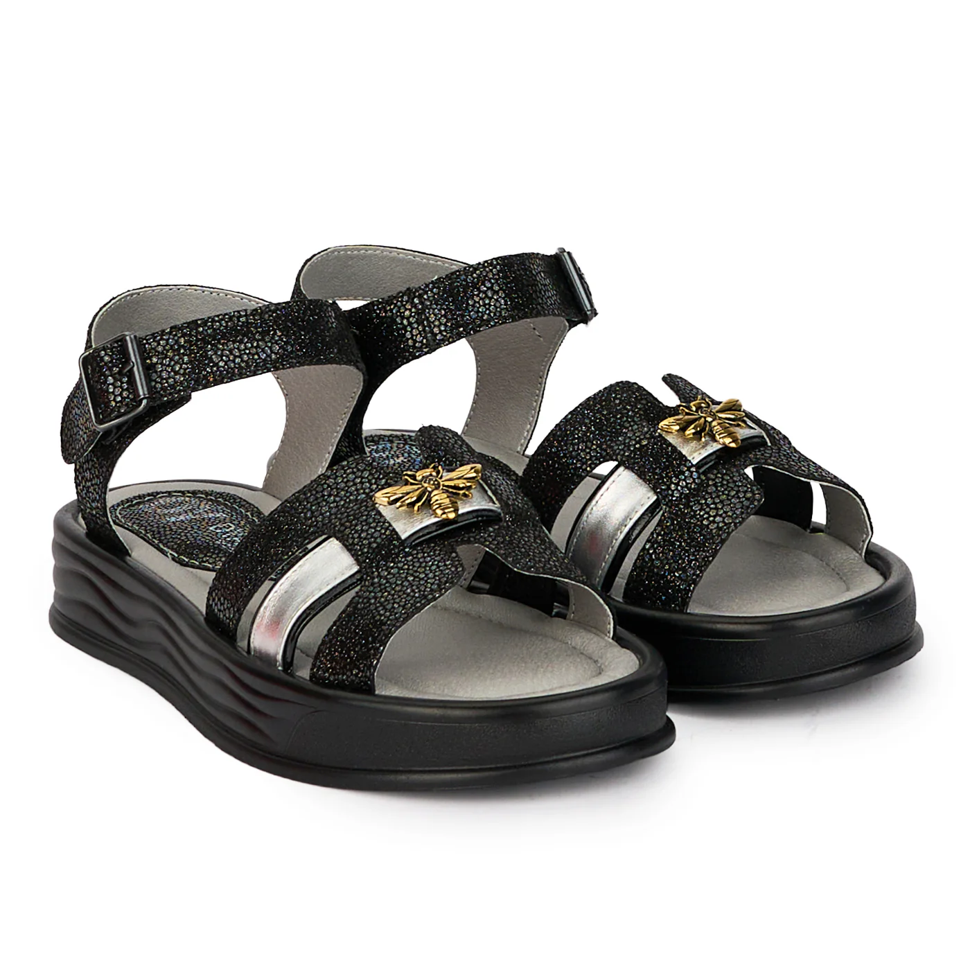 Sandale dama din piele naturala neagra cu accesoriu 18369 - Image 4