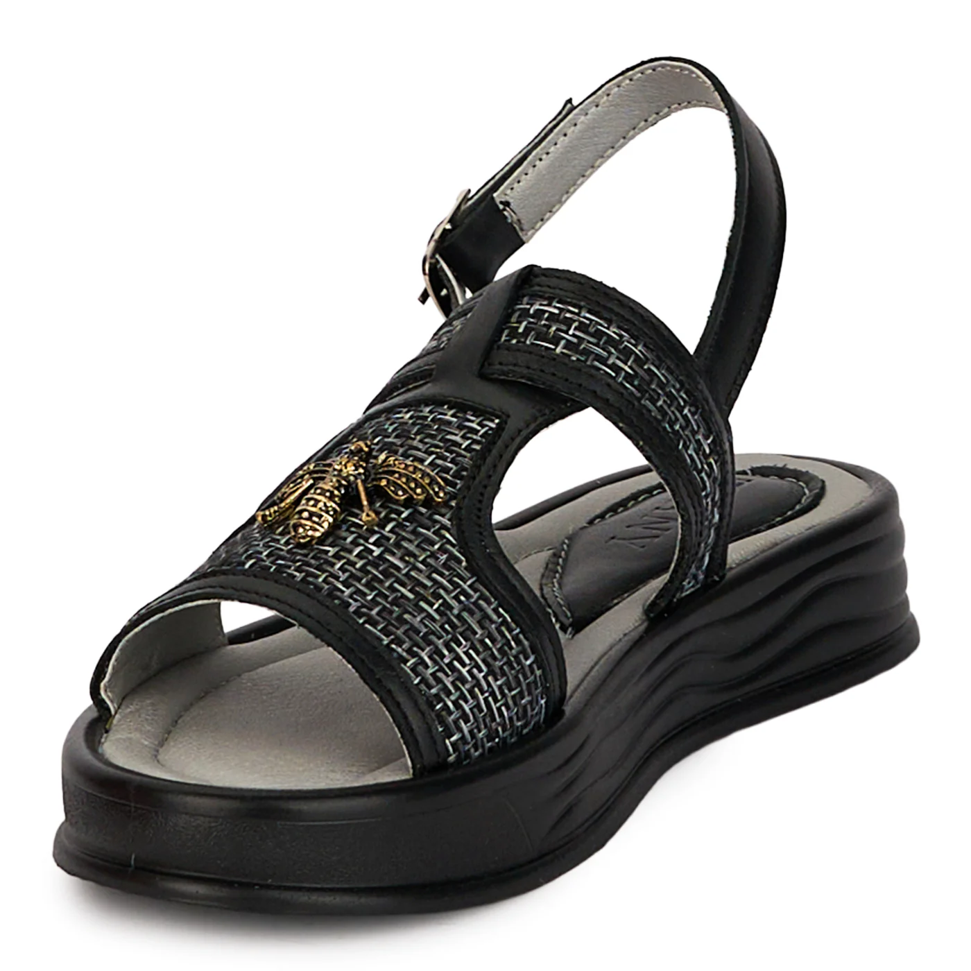 Sandale dama din piele naturala neagra cu accesoriu 18391 - Image 3