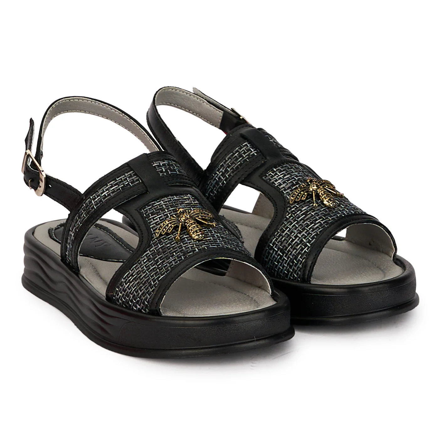 Sandale dama din piele naturala neagra cu accesoriu 18391 - Image 4