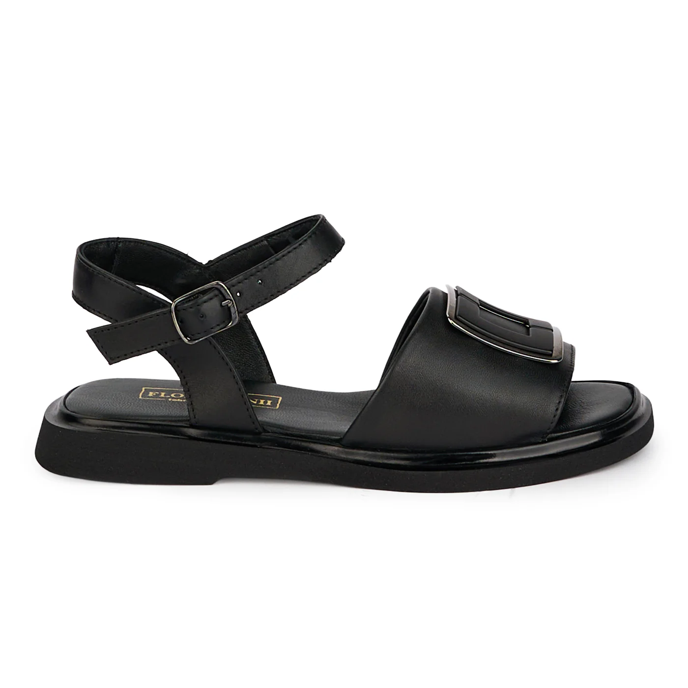 Sandale dama din piele naturala neagra cu accesoriu 18402