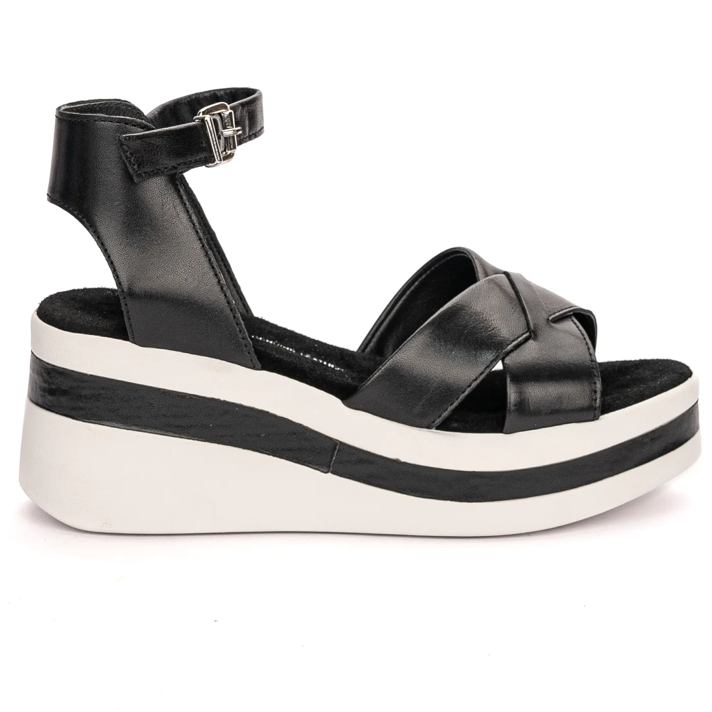 Sandale dama din piele naturala neagra cu platforma 13470