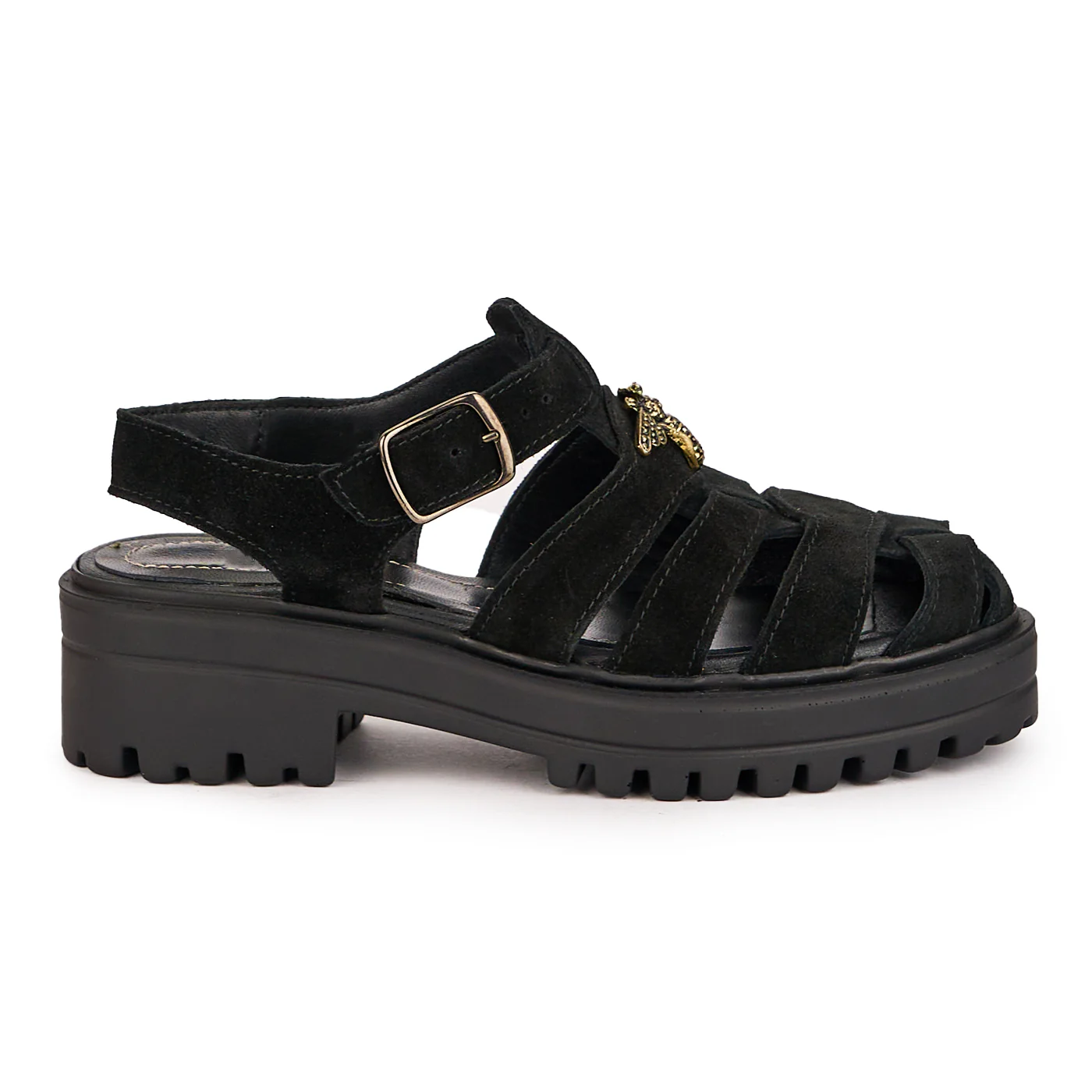 Sandale dama din piele naturala neagra cu platforma 16547