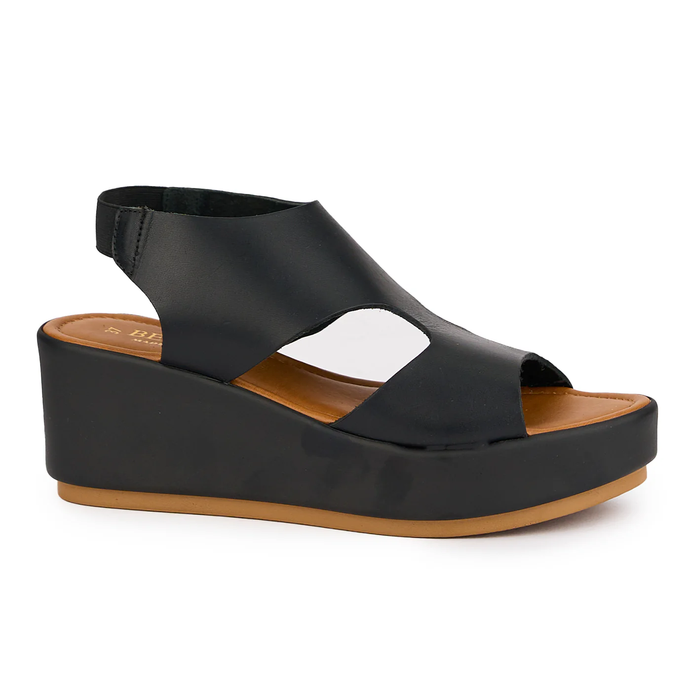 Sandale dama din piele naturala neagra cu platforma 6.5 cm 16215