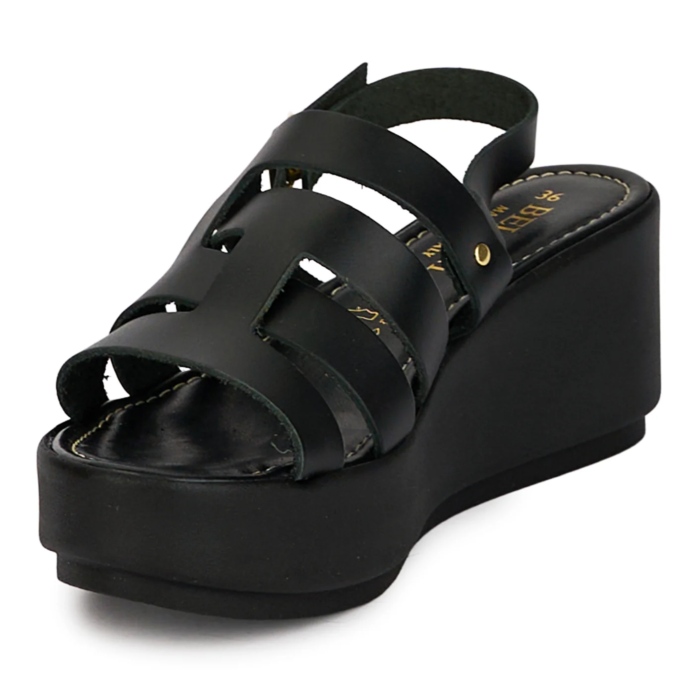 Sandale dama din piele naturala neagra cu platforma 6.5 cm 18410 - Image 3