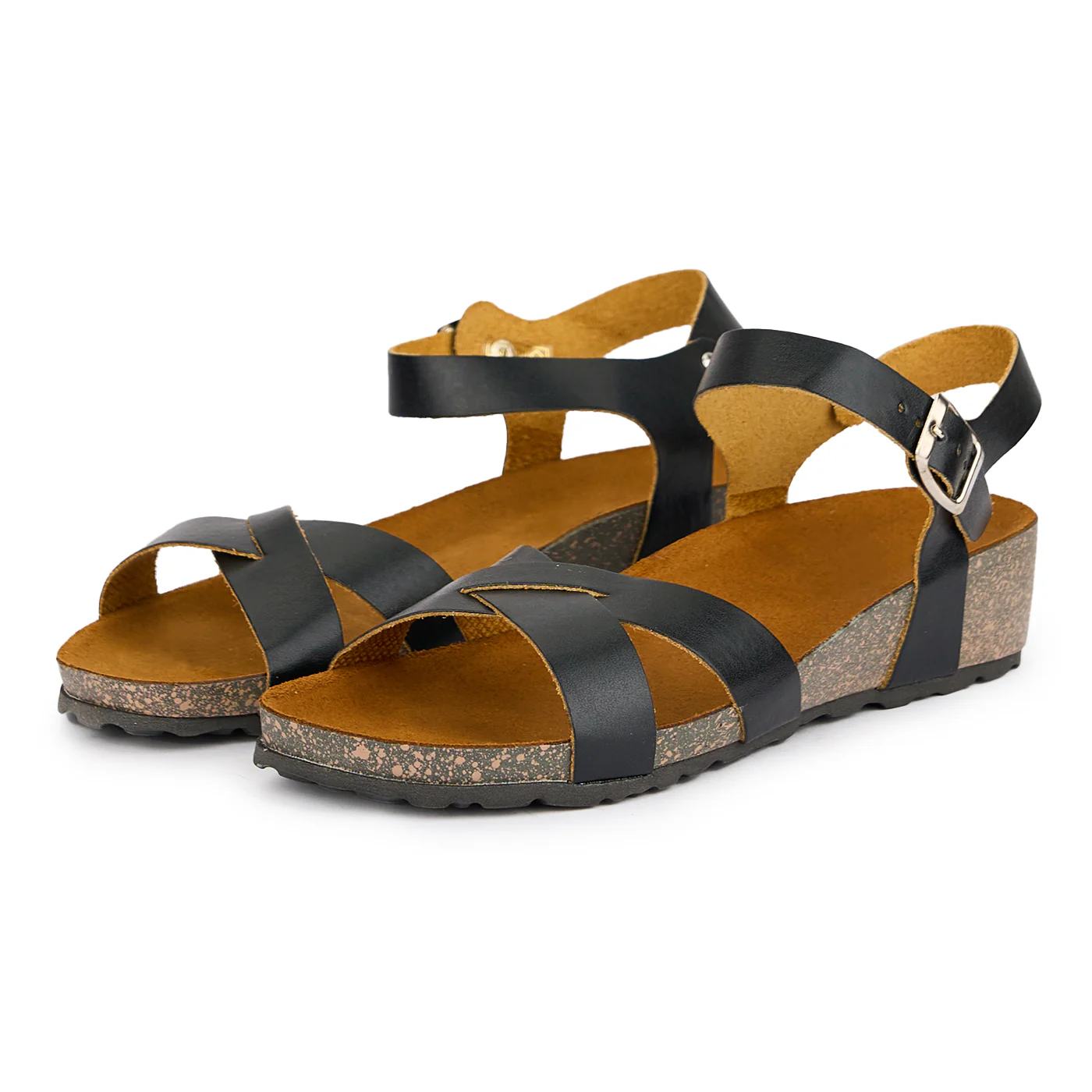 Sandale dama din piele naturala neagra cu talpa inalta 16213 - Image 3