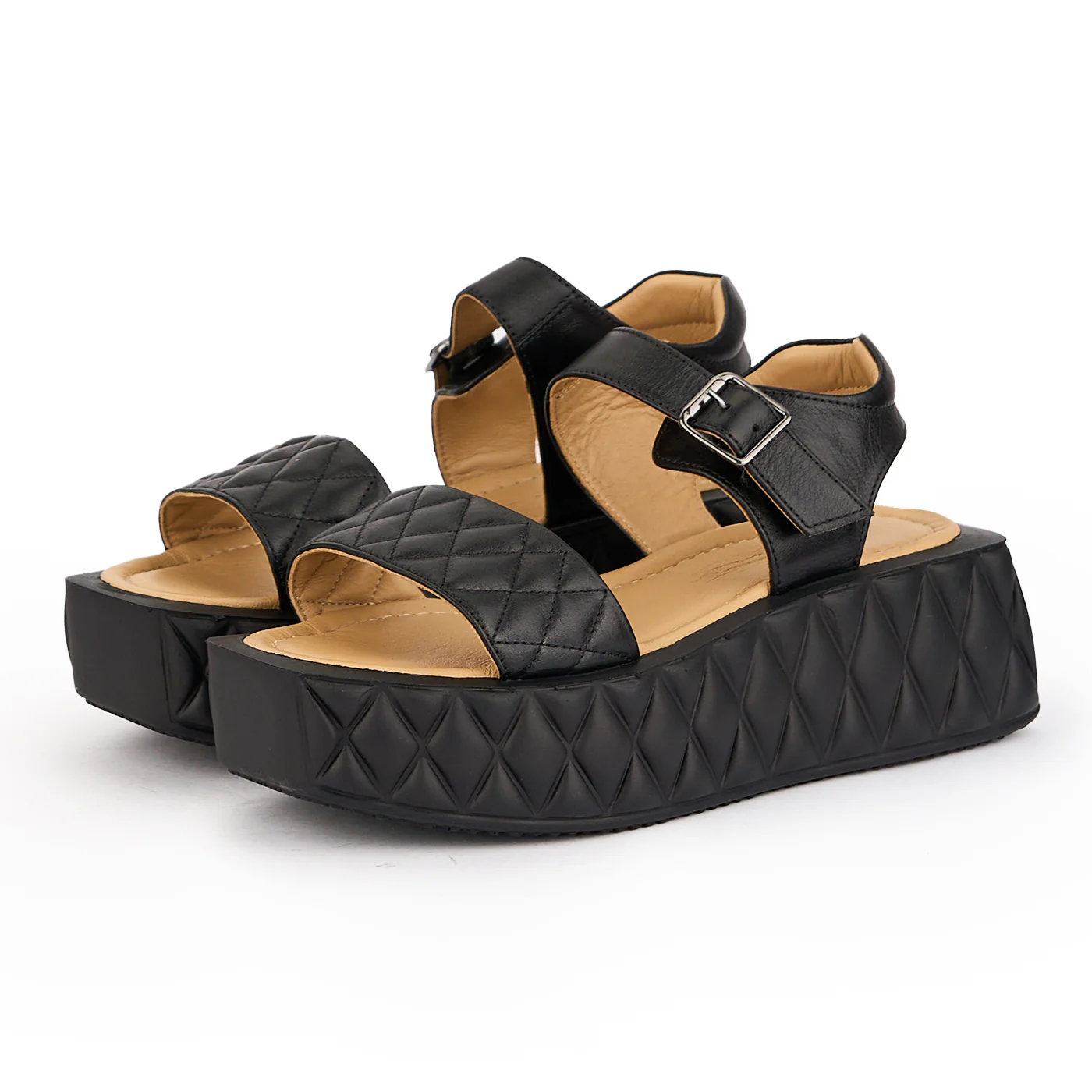 Sandale dama din piele naturala neagra cu talpa inalta 5.5 cm 16275 - Image 3