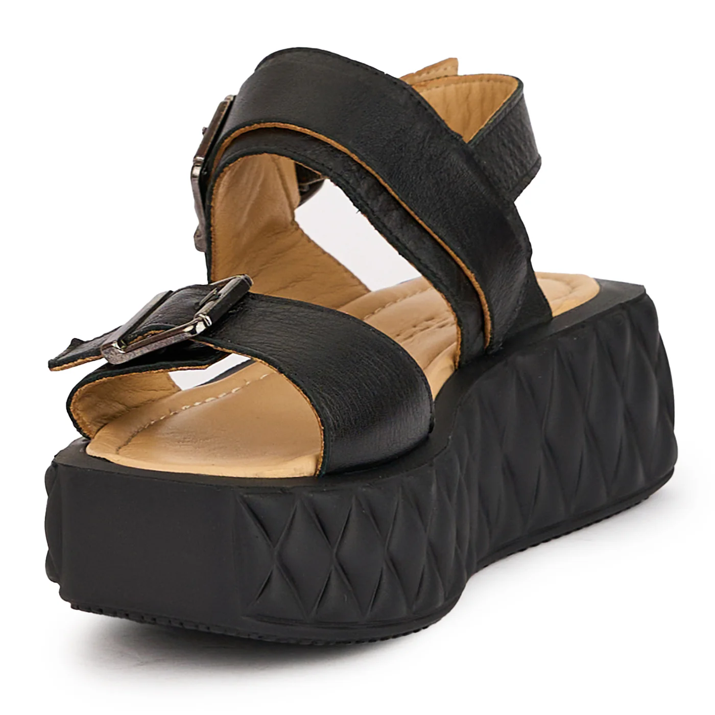 Sandale dama din piele naturala neagra cu talpa inalta 5.5 cm 16279 - Image 3