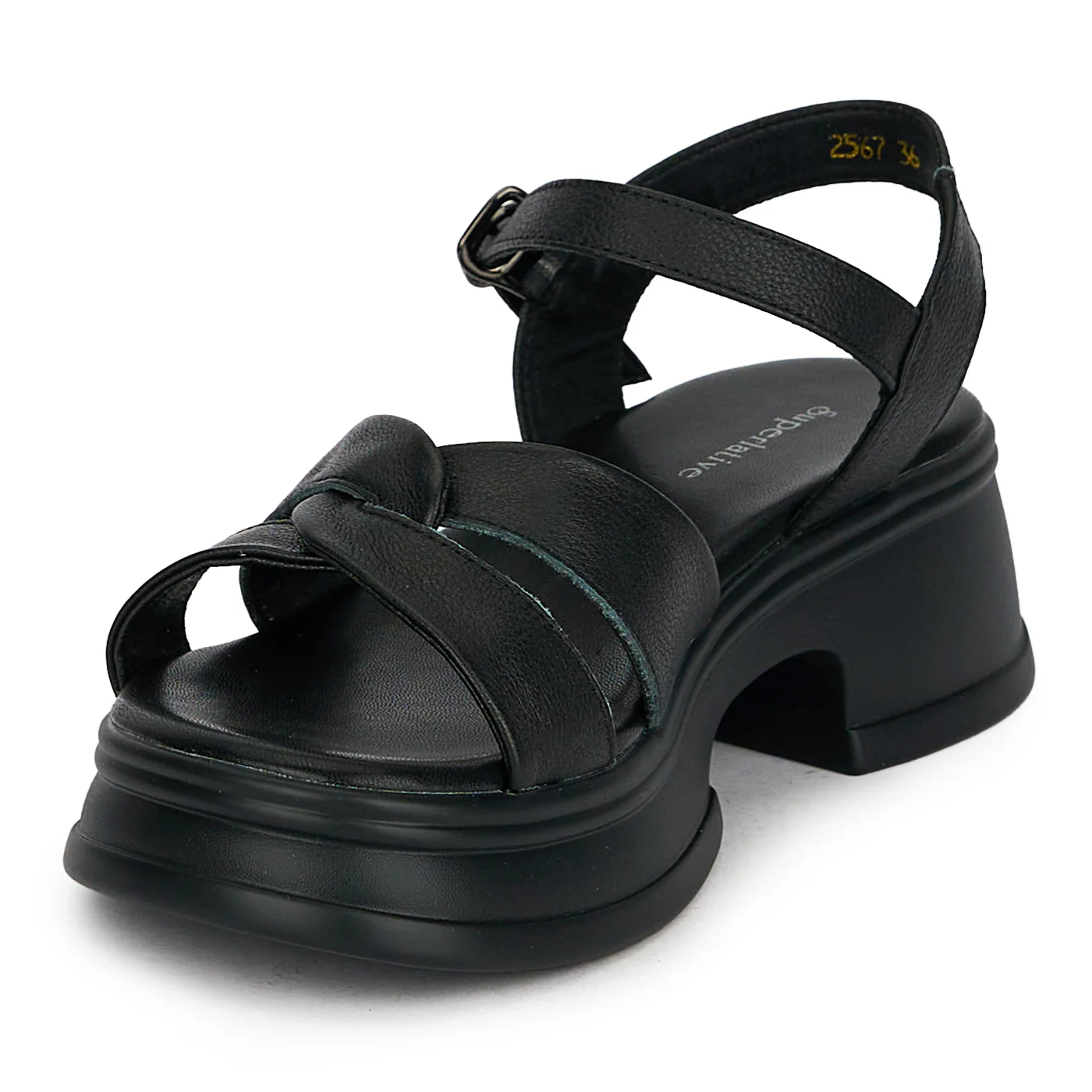 Sandale dama din piele naturala neagra cu talpa inalta 5 cm 19775 - Image 3