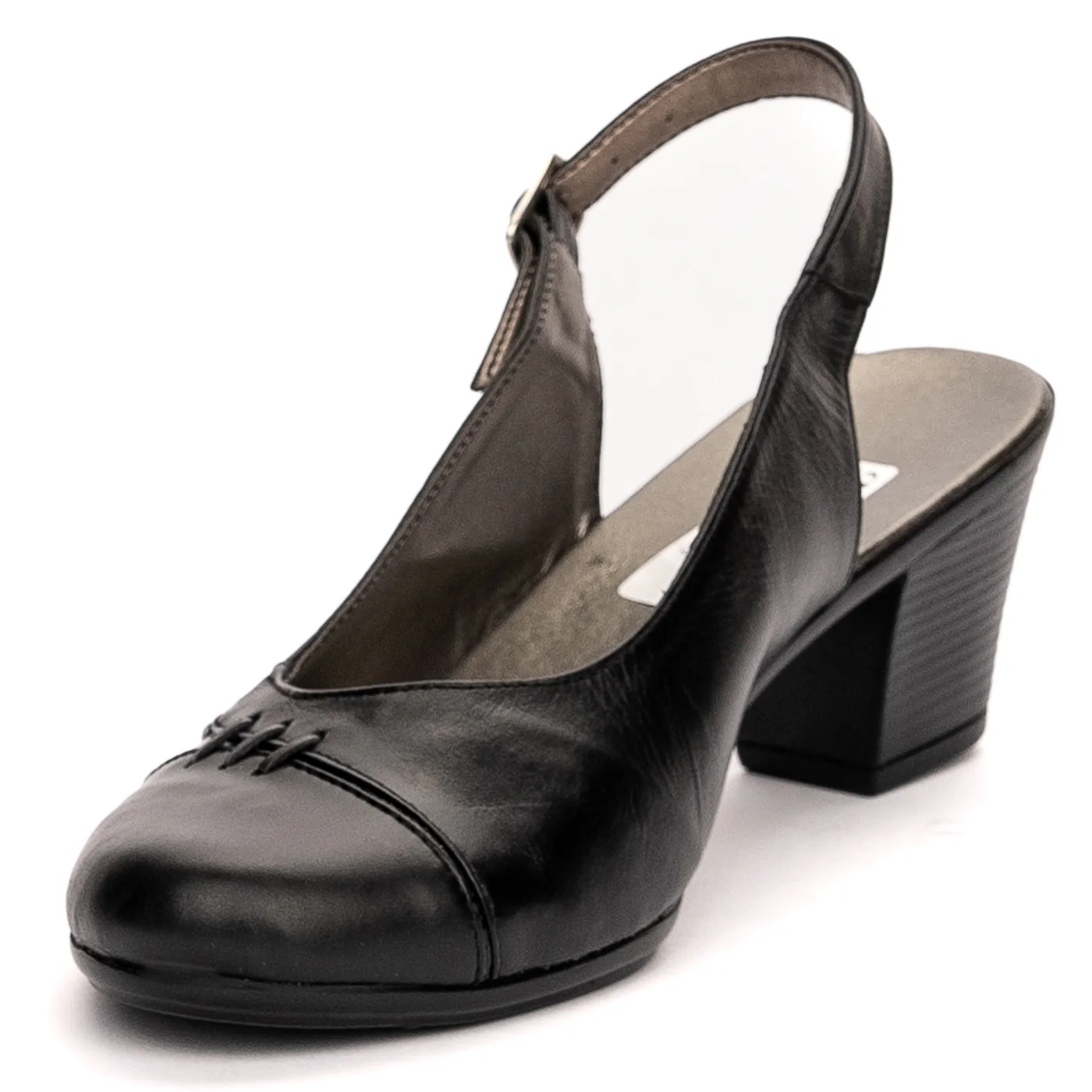 Sandale dama din piele naturala neagra cu toc 6 cm 13507 - Image 3
