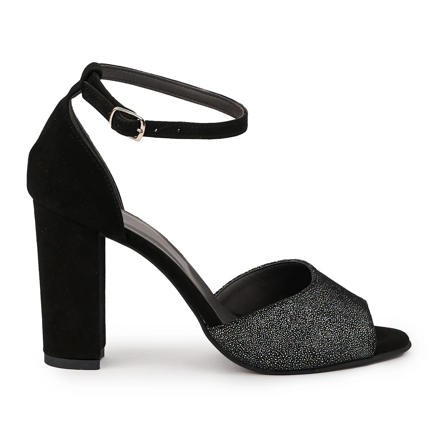 Sandale dama din piele naturala neagra cu toc gros 10 cm 14680