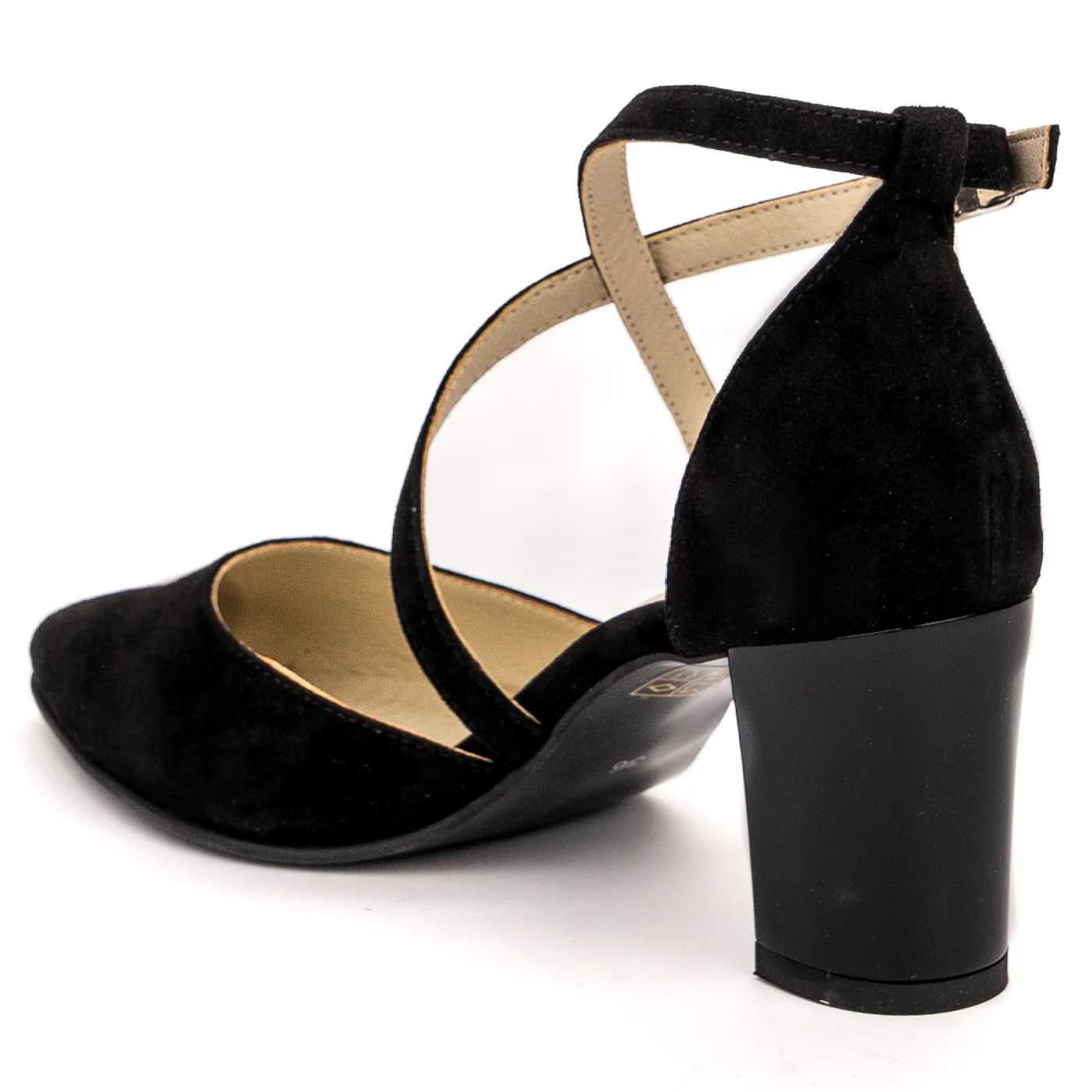 Sandale dama din piele naturala neagra cu toc gros 13576 - Image 2