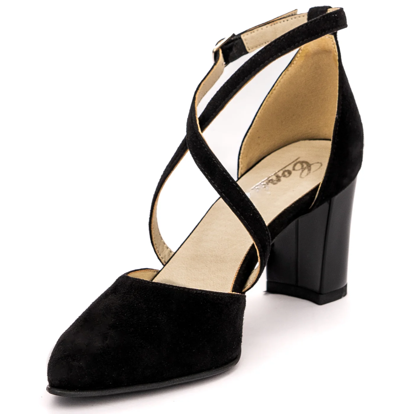 Sandale dama din piele naturala neagra cu toc gros 13576 - Image 3
