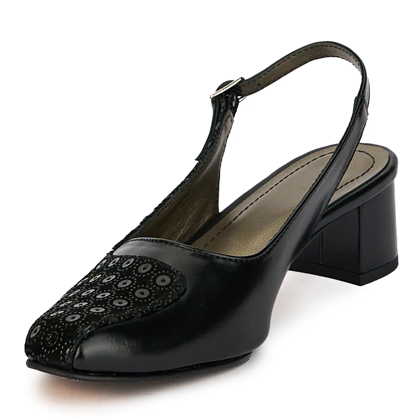 Sandale dama din piele naturala neagra cu toc gros 4.5 cm 18185 - Image 3