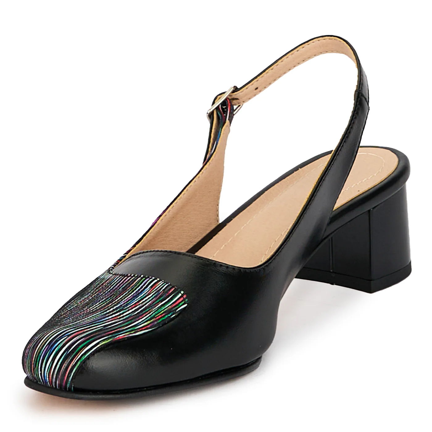 Sandale dama din piele naturala neagra cu toc gros 4.5 cm 18188 - Image 3