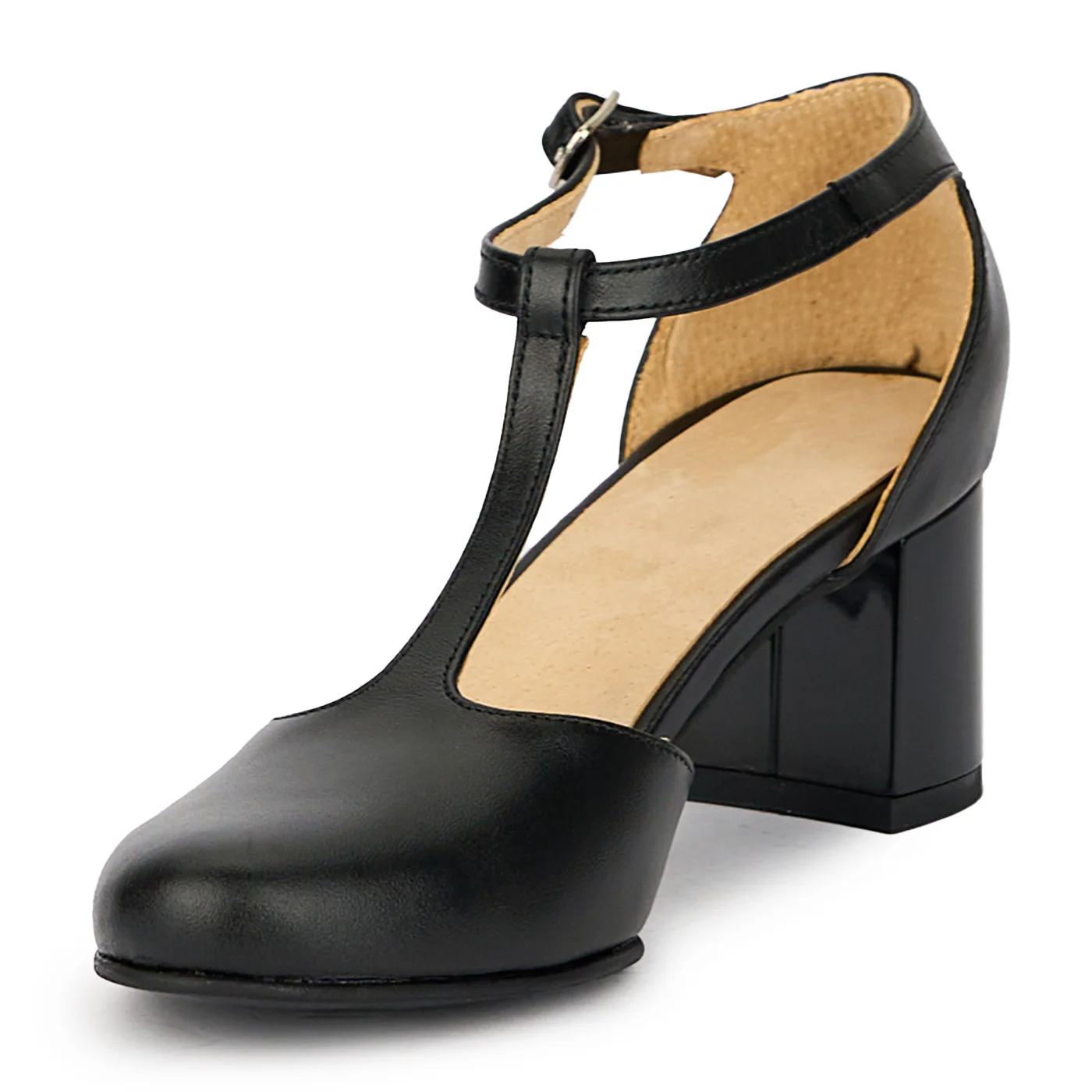 Sandale dama din piele naturala neagra cu toc gros 5.5 cm 15856 - Image 3