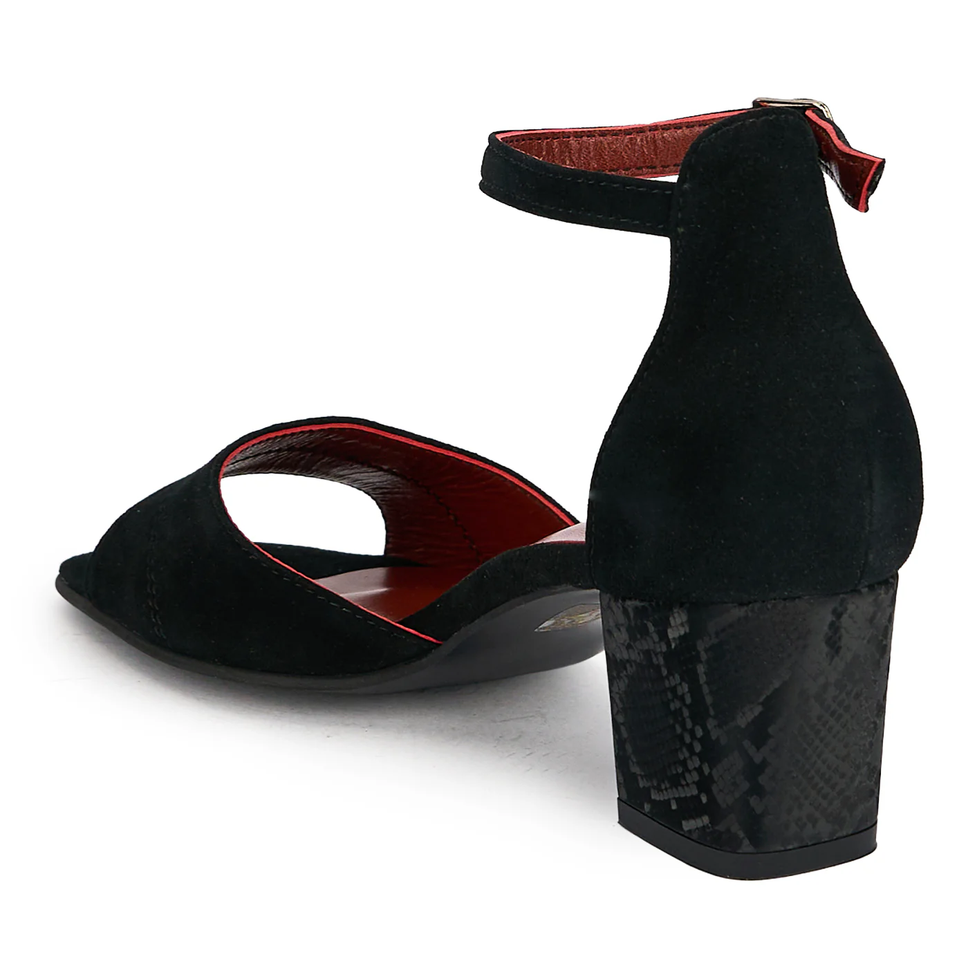 Sandale damă din piele naturală neagra cu toc gros 5.5 cm 19628 - Image 2