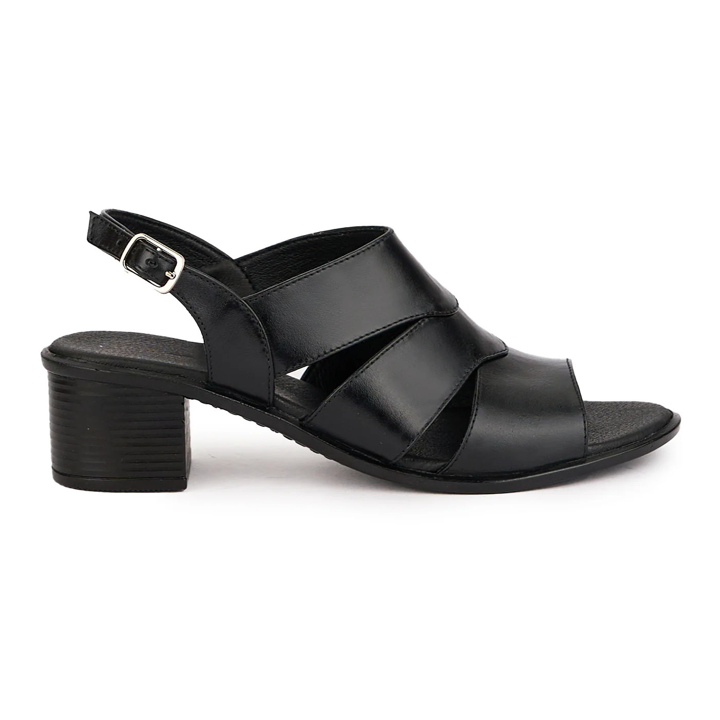Sandale dama din piele naturala neagra cu toc gros 5 cm 16487